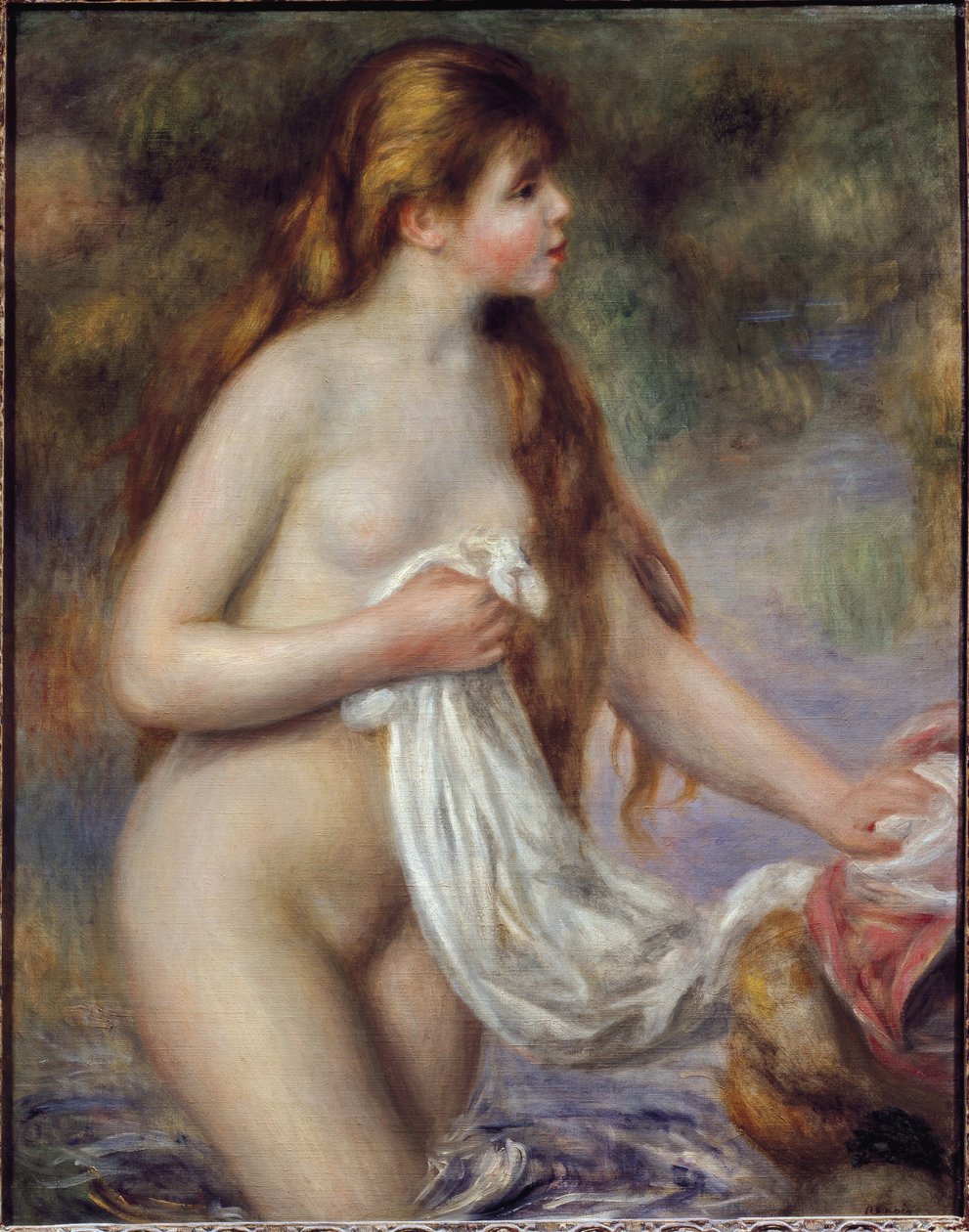 Badende med langt hår (olie på lærred, ca. 1895) af Pierre Auguste Renoir