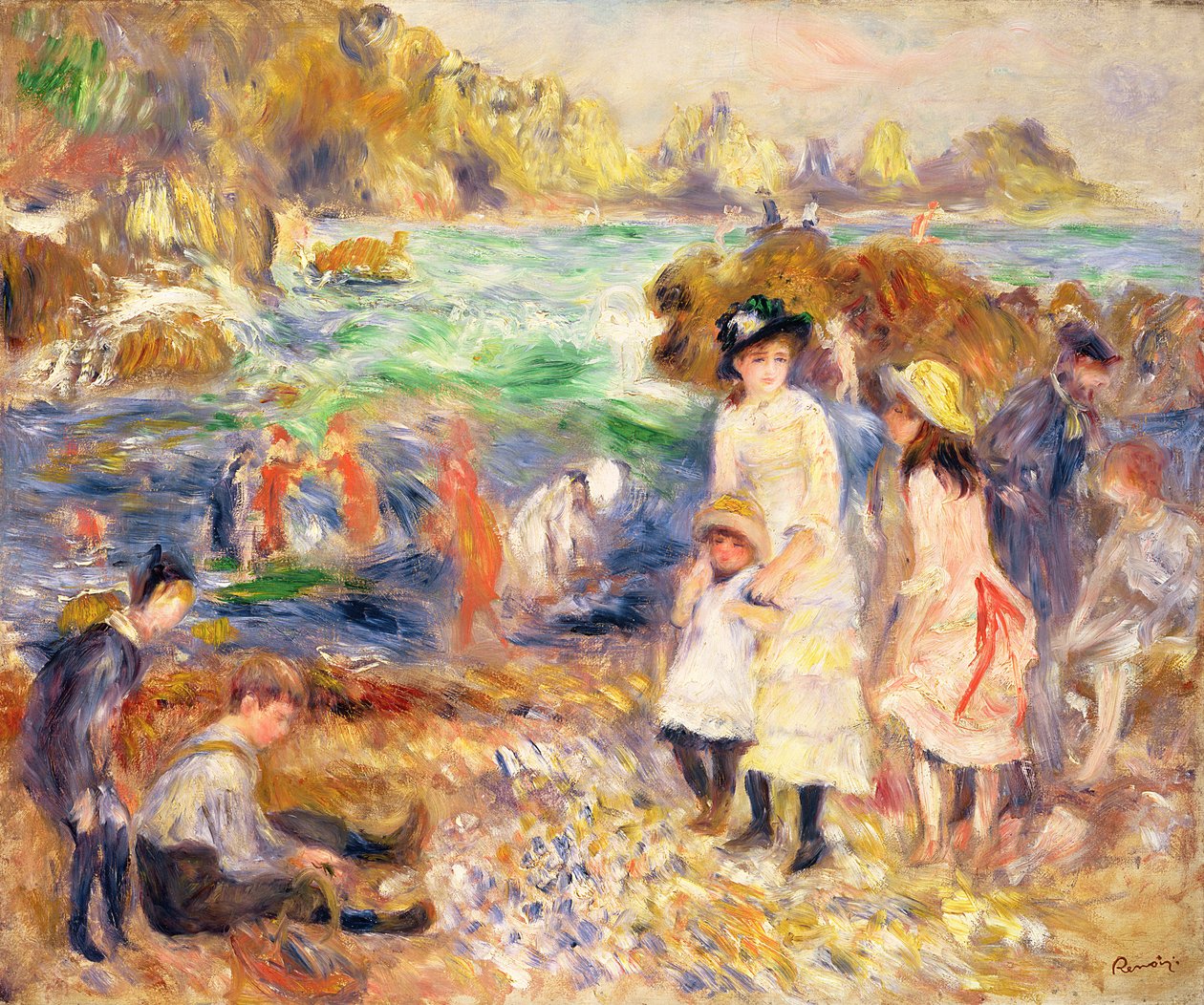 Strandscene, Guernsey (Børn ved havet på Guernsey) 1883 (olie på lærred) af Pierre Auguste Renoir