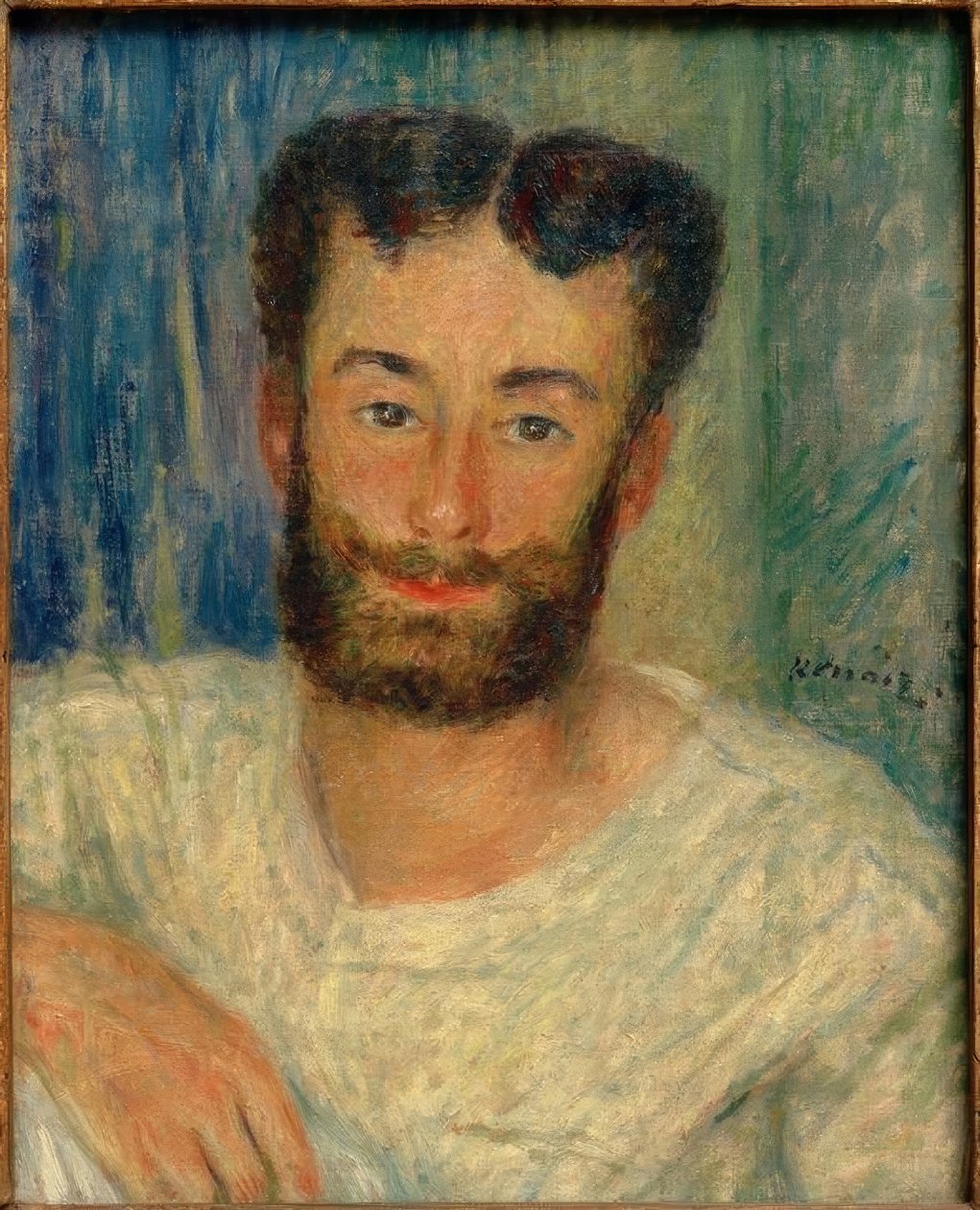 Portræt af en skægget ung mand med en vest udskåret (The Bougival Rower) af Pierre Auguste Renoir