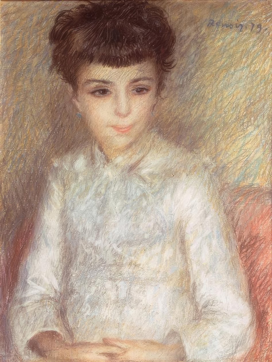 Portræt af en ung pige med brunt hår af Pierre Auguste Renoir