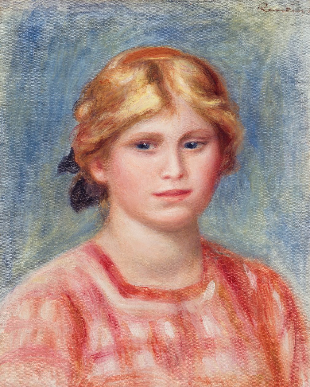 Buste af en kvinde med en rosafarvet bluse, 1905 af Pierre Auguste Renoir
