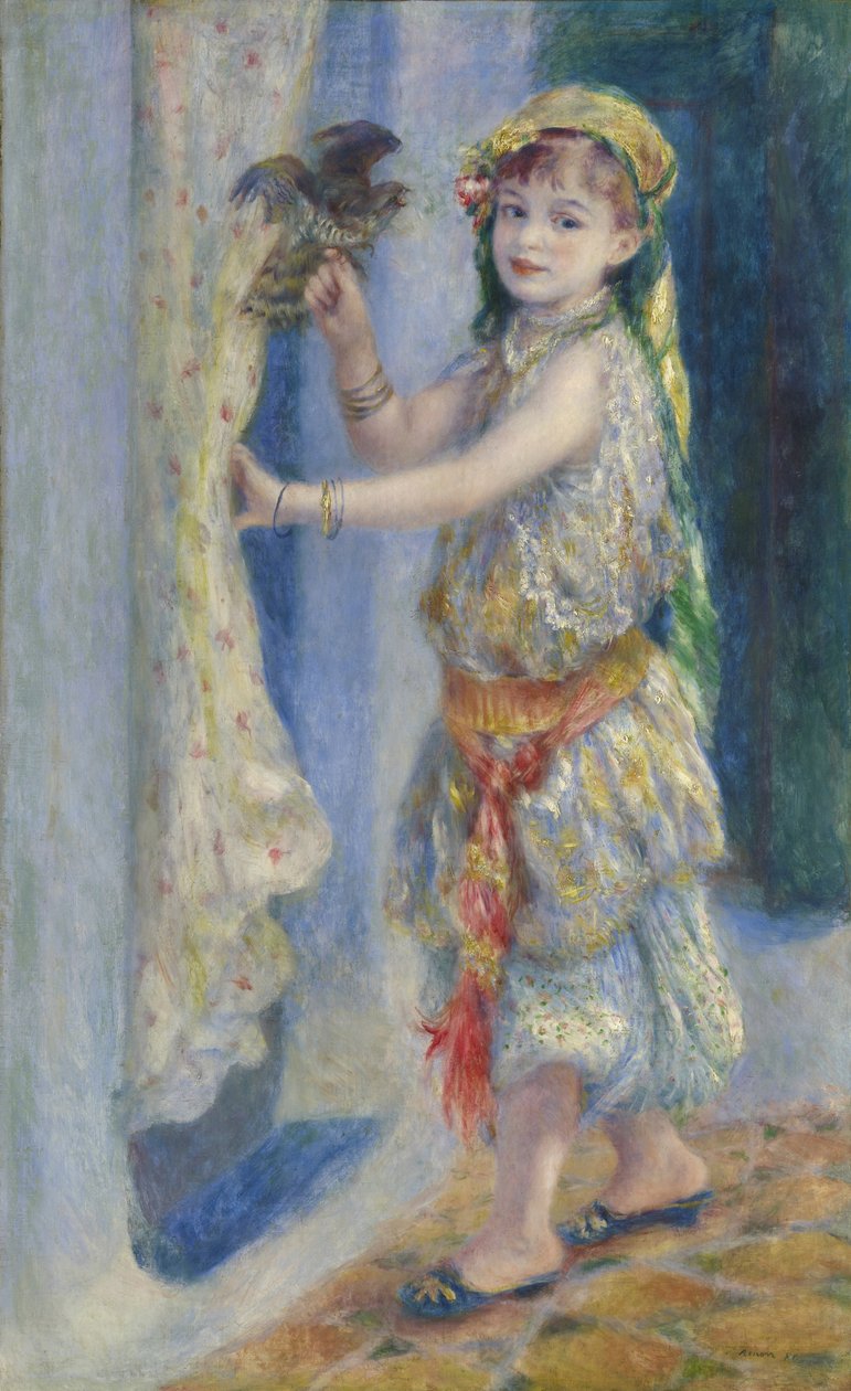 Barn med en fugl af Pierre Auguste Renoir