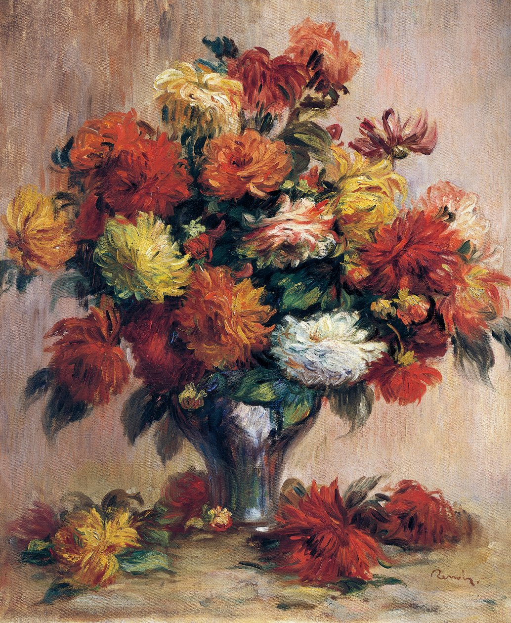 Dahliaer, af Pierre-Auguste Renoir, olie på lærred af Pierre Auguste Renoir