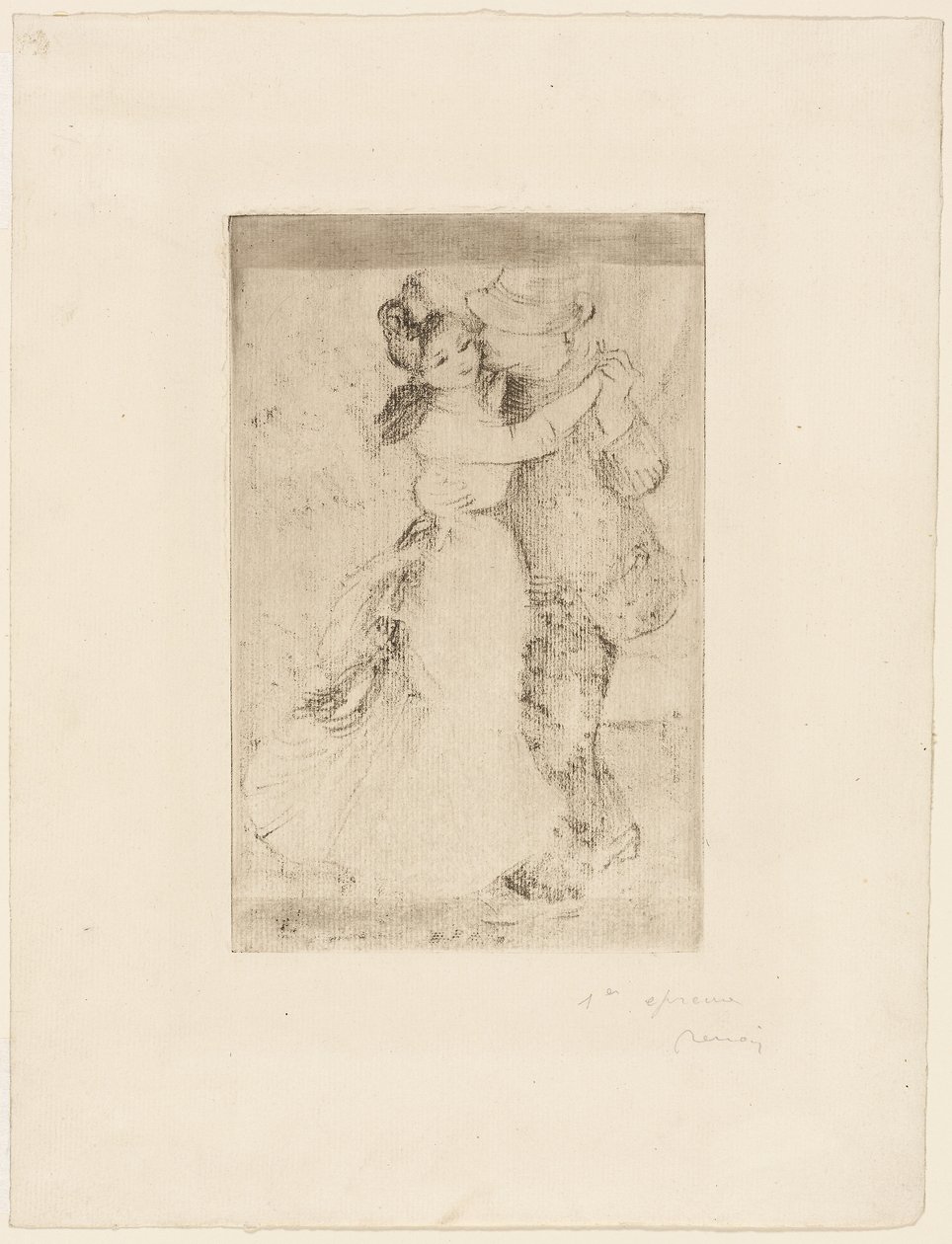 Dance in the Country, ca. 1890 (radering i brungrå på elfenbensfarvet papir) af Pierre Auguste Renoir