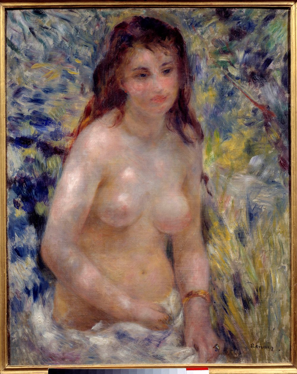 Etude de torso, effet de soleil Maleri af Pierre Auguste Renoir (1841-1919) 1875 Dim. 0,81x0,65 m Paris, musee d