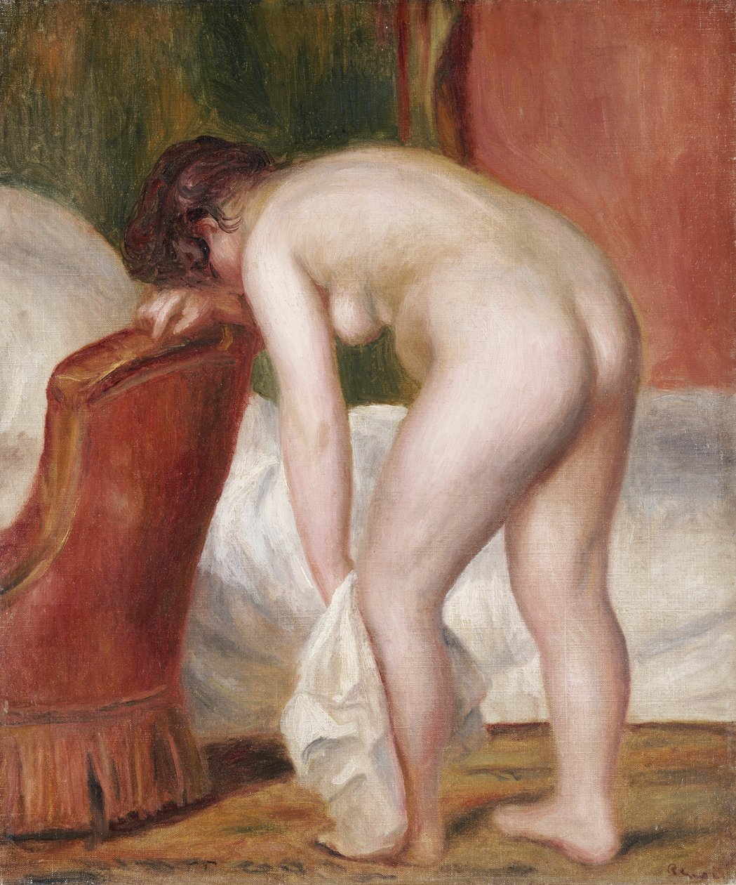 Nøgen kvinde tørrer sig selv, ca. 1909 af Pierre Auguste Renoir