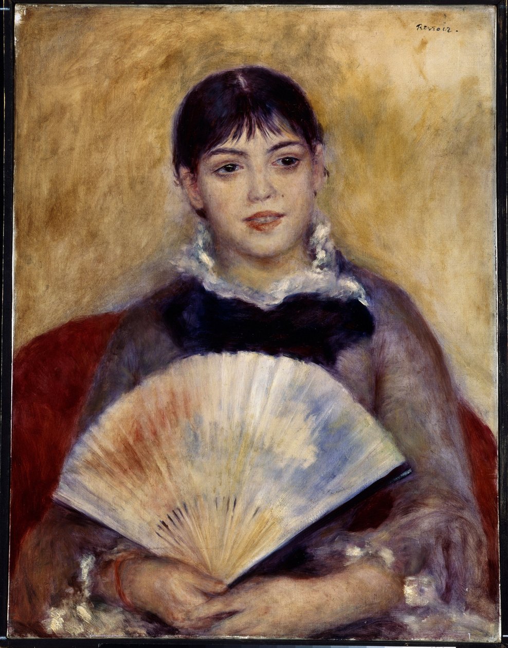 Pige med fan (Alphonsine Fournaise). Maleri af Pierre Auguste Renoir (1841-1919) af Pierre Auguste Renoir