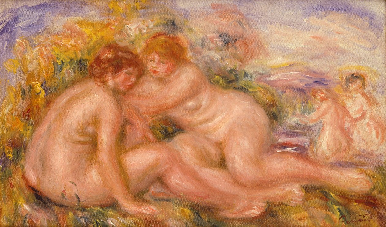 Fire badende (olie på lærred) af Pierre Auguste Renoir