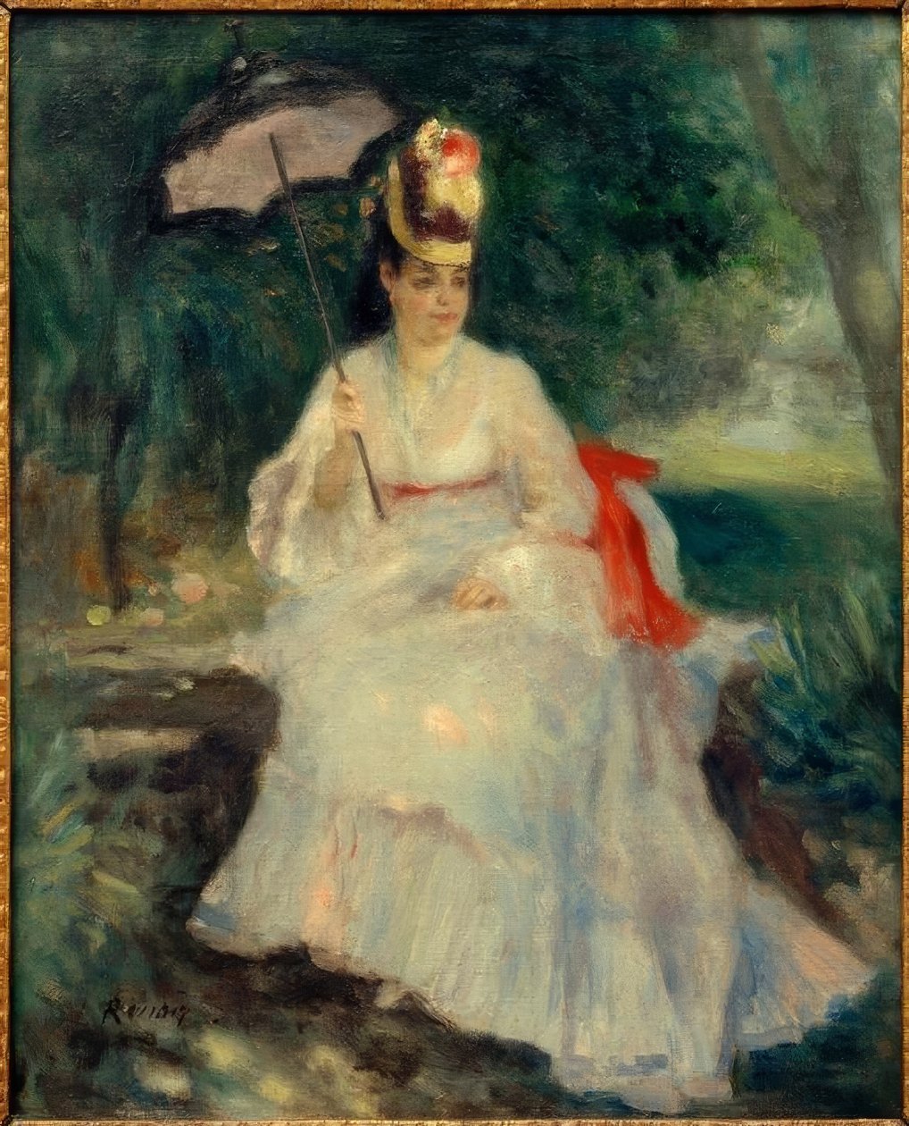 Kvinde med en parasol i haven af Pierre Auguste Renoir