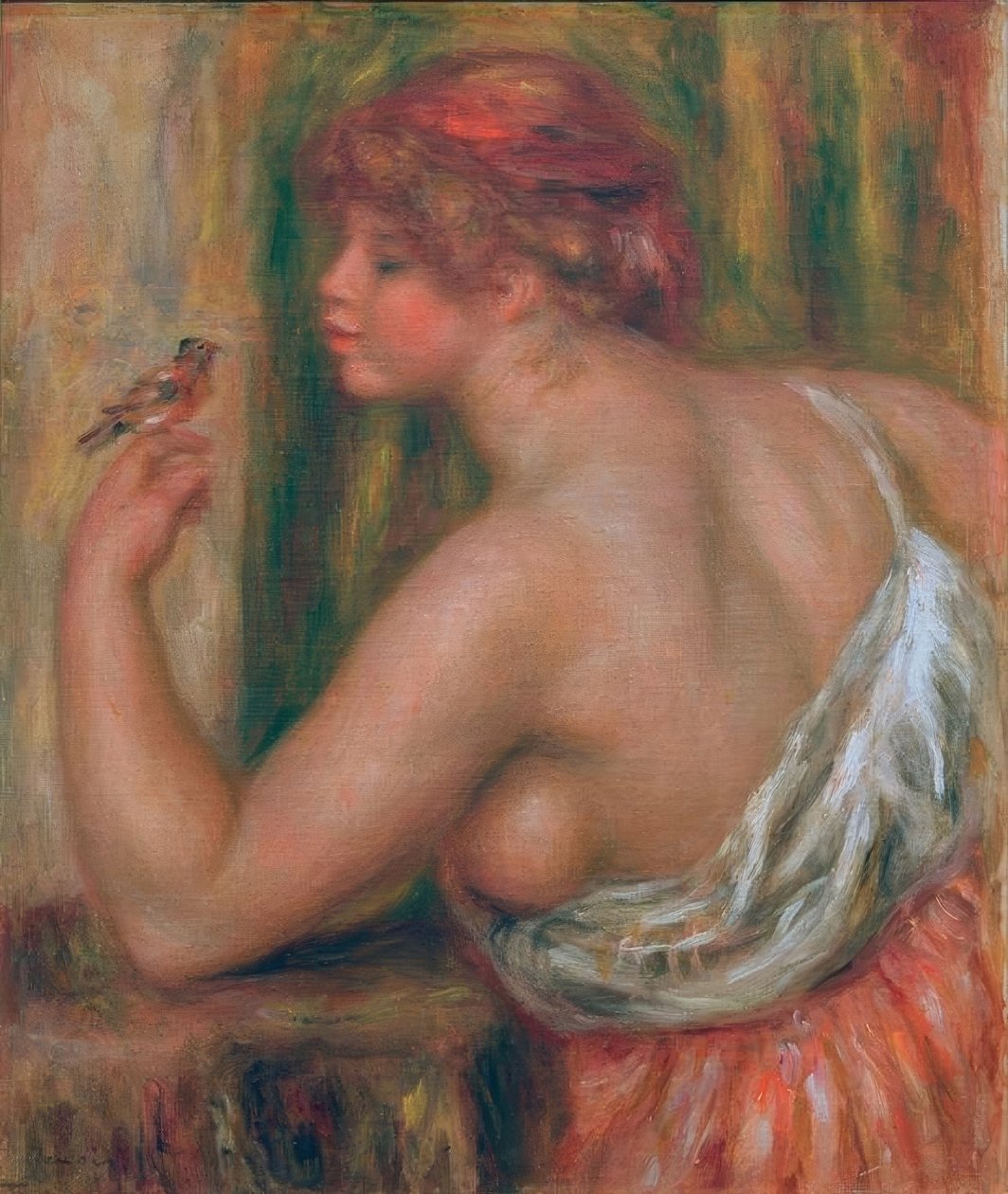 Kvinde med lille fugl af Pierre Auguste Renoir