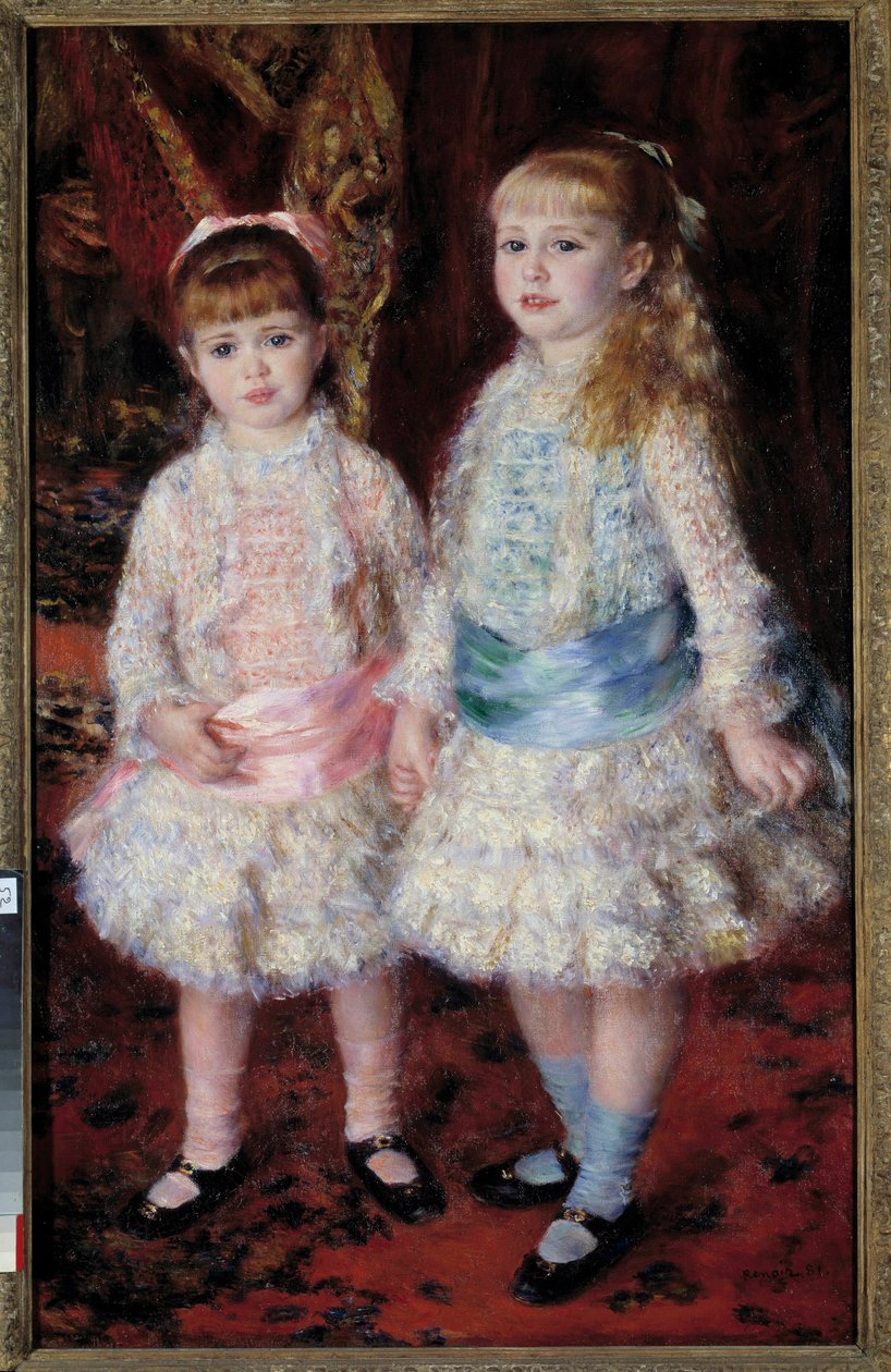 Fuldt portræt af damerne Cahen af Antwerpen, datter af bankmanden Louis Cahen af Antwerpen (1837-1922) eller "Pink and Blue". Maleri af Pierre Auguste Renoir (1841-1919) 1881 Dim. 0,74x1,19 m Sao Paolo, kunstmuseum — Fuldlængde portræt af Cahen Dem af Pierre Auguste Renoir