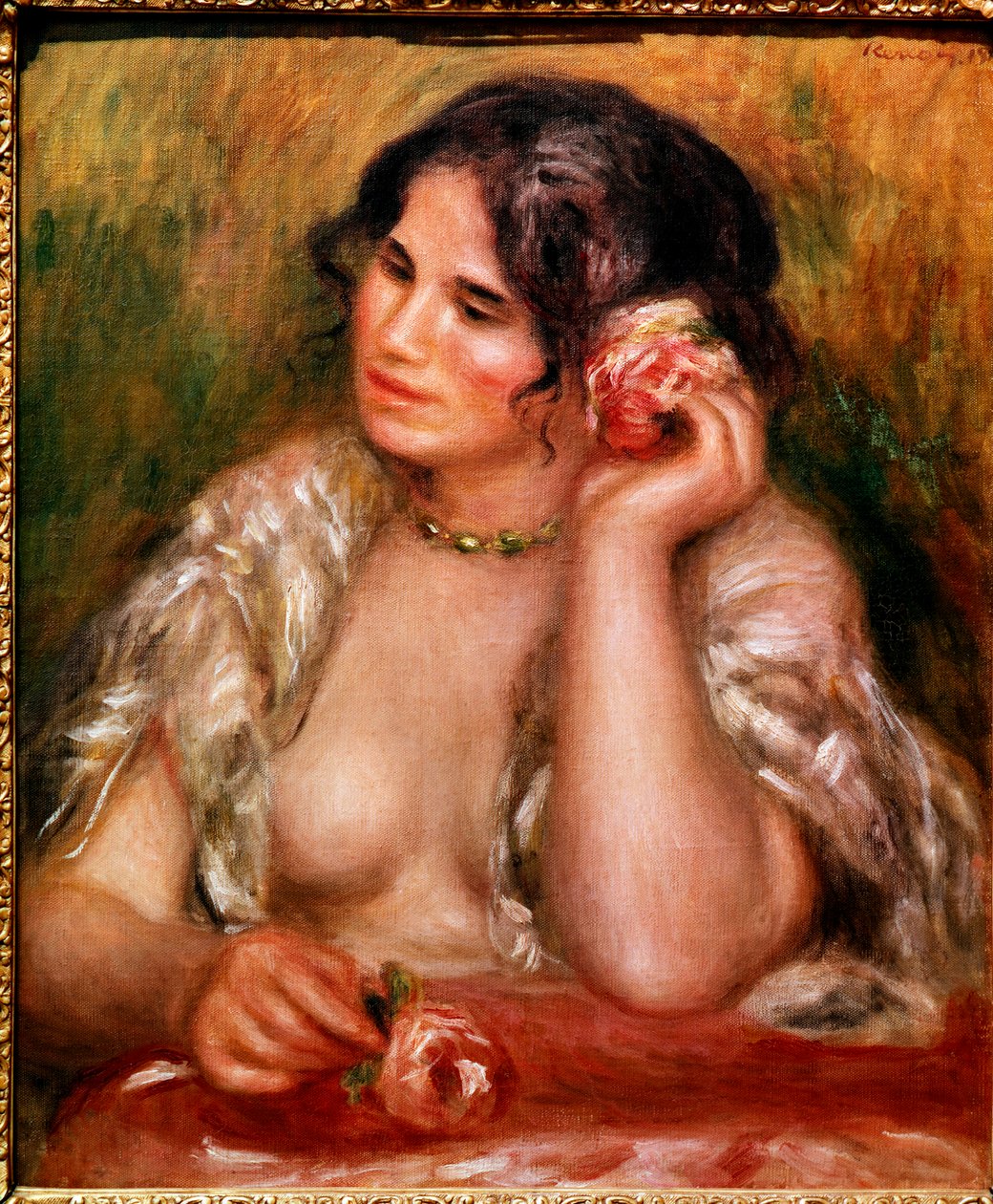 Gabrielle har rosen (olie på lærred af Pierre Auguste Renoir