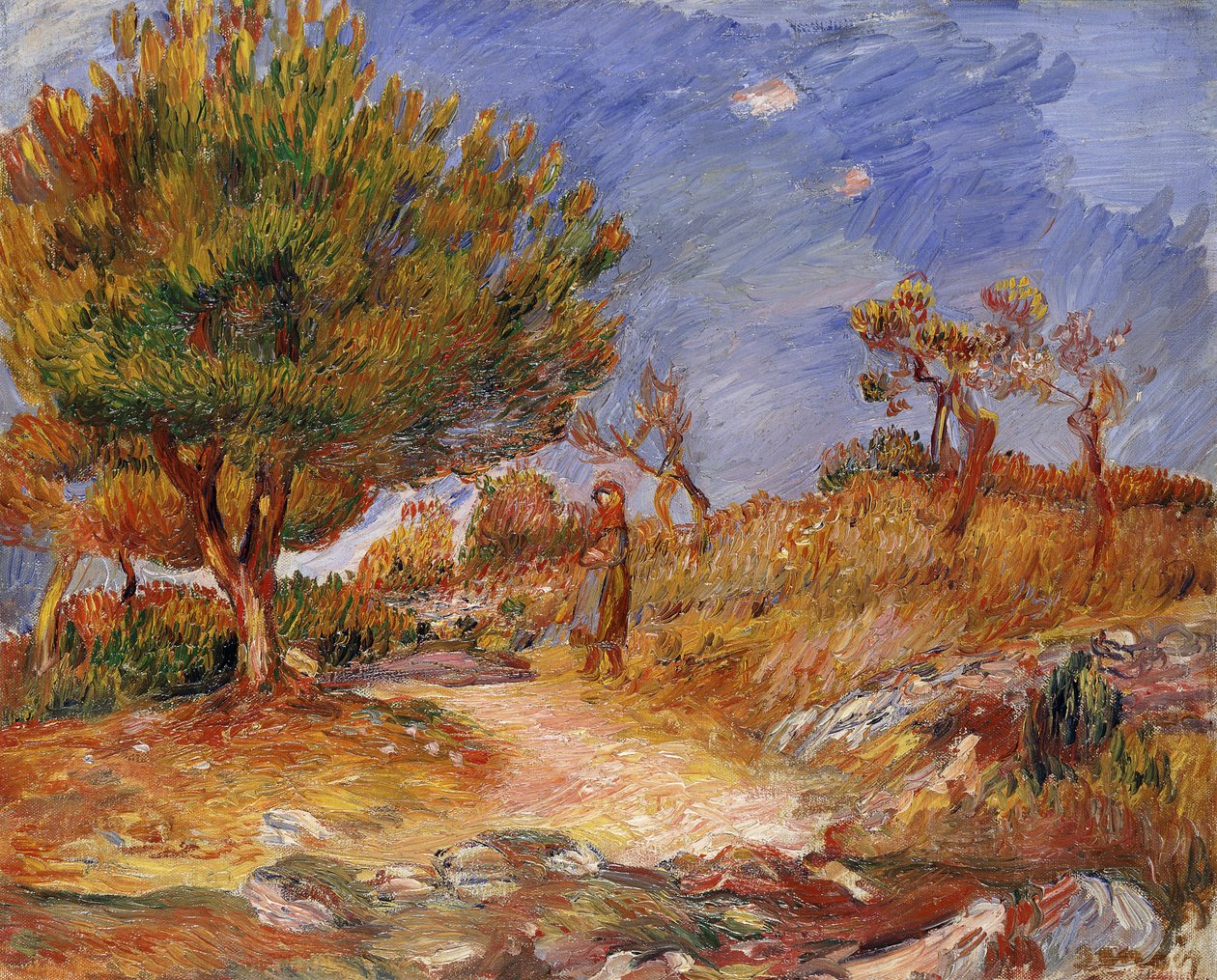 Pige på en sti; Ung pige på stien, ca. 1882-83 af Pierre Auguste Renoir