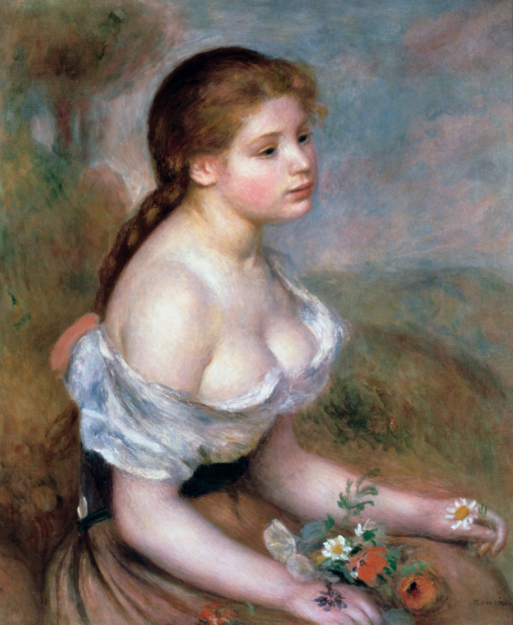 Pige med blomster, c1900 af Pierre Auguste Renoir