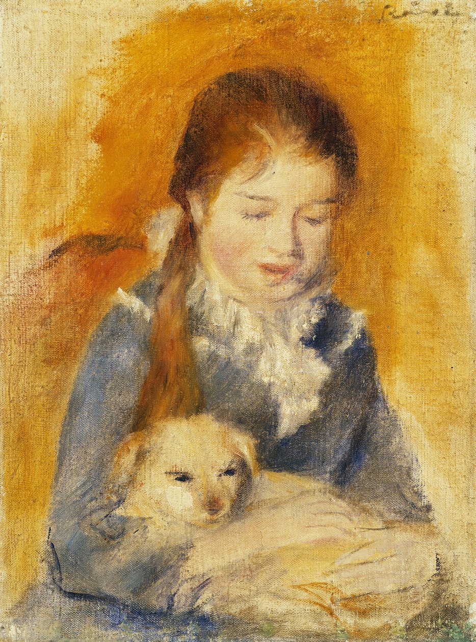 Pige med Hund; Fillette au Chien, ca. 1875 (olie på lærred) af Pierre Auguste Renoir