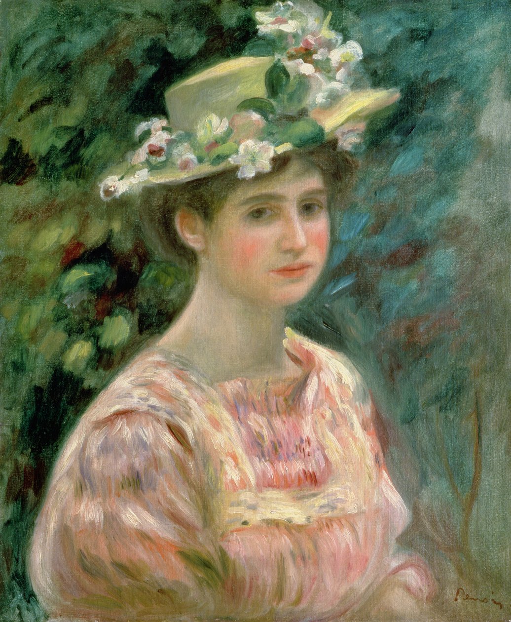 Pige med eglantiner på hatten, ca.1896 af Pierre Auguste Renoir