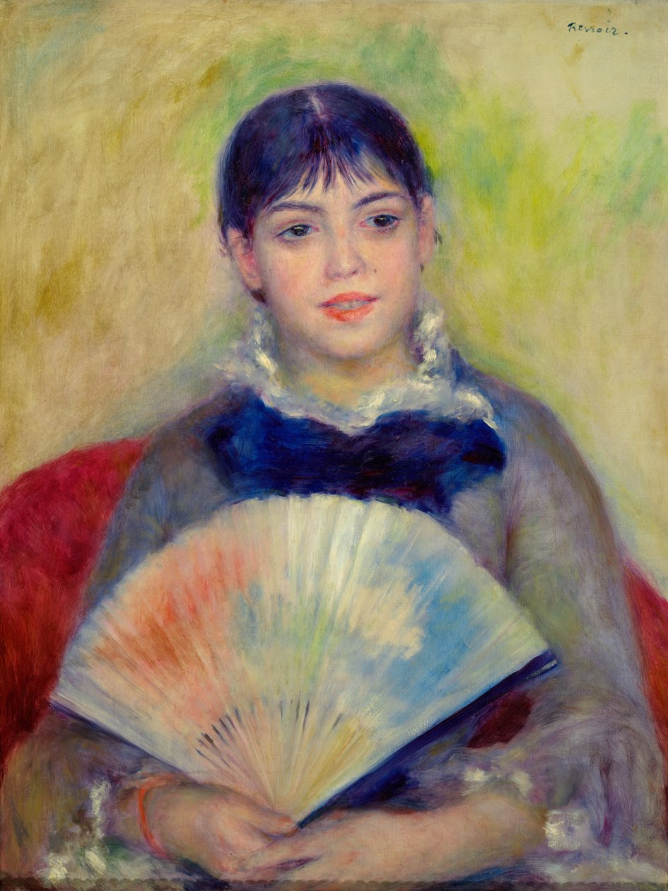 Pige med fan af Pierre Auguste Renoir