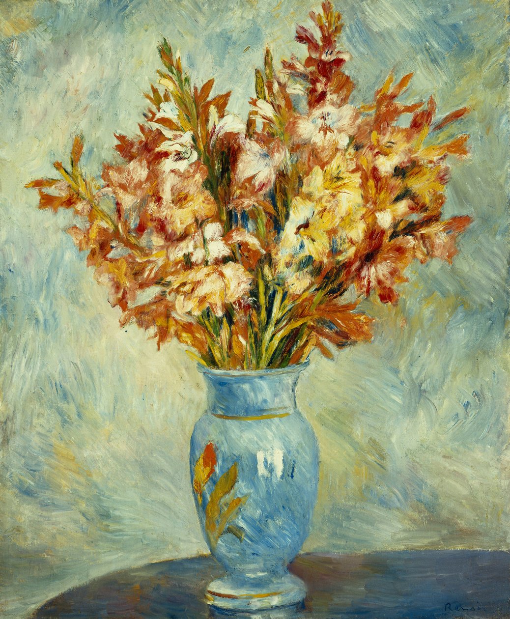 Gladioler i blå vase; Gladiolus i den blå vase, 1884 af Pierre-Auguste Renoir
