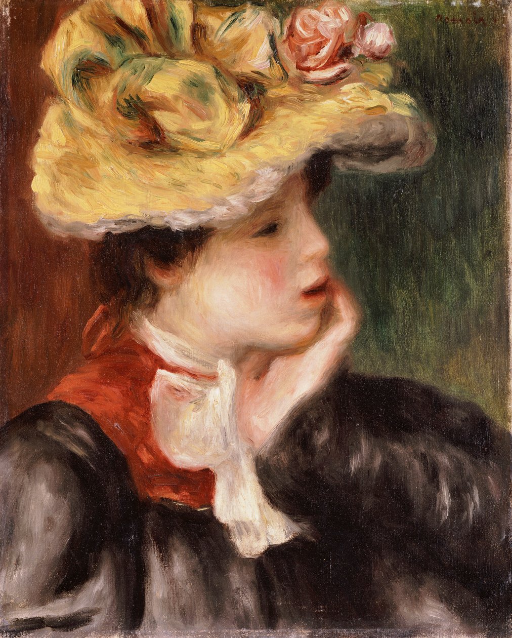 Hovedet af en pige med en gul hat af Pierre Auguste Renoir