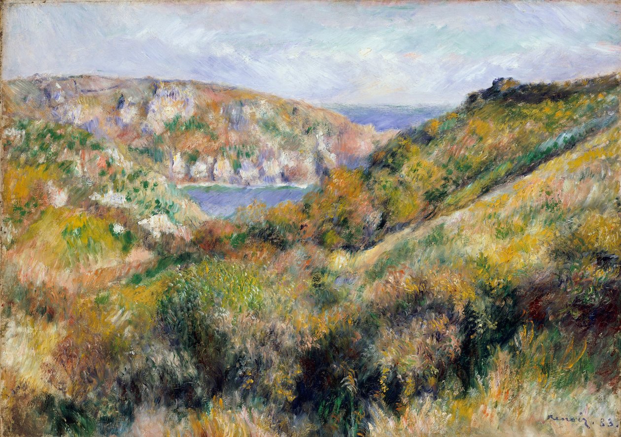 Bakker omkring bugten Moulin Huet, Guernsey, 1883 af Pierre-Auguste Renoir