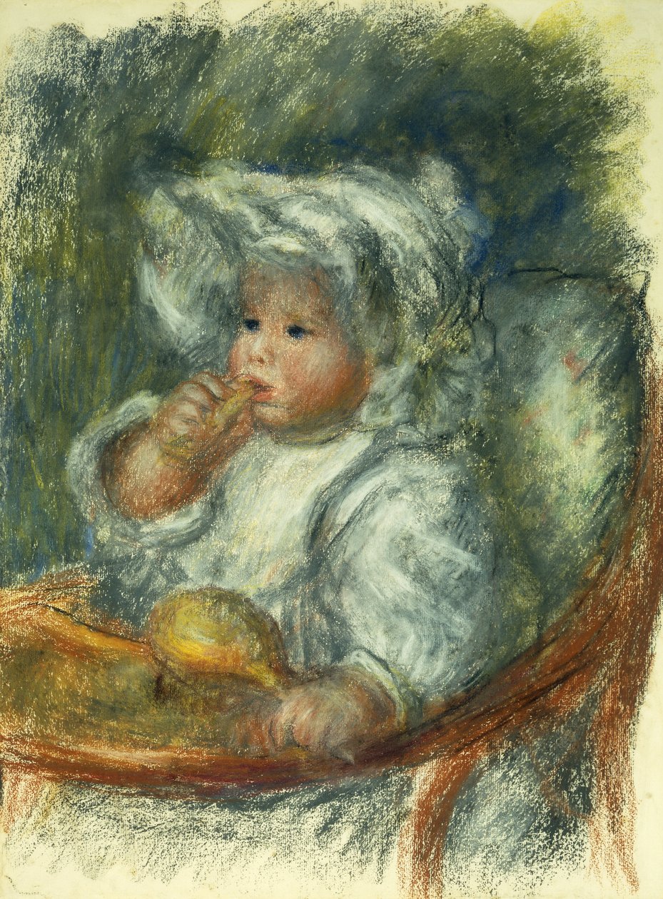Jean Renoir i en stol - Barn med en kiks; Jean Renoir a la Chaise - Barn med kiks, c1895 af Pierre Auguste Renoir