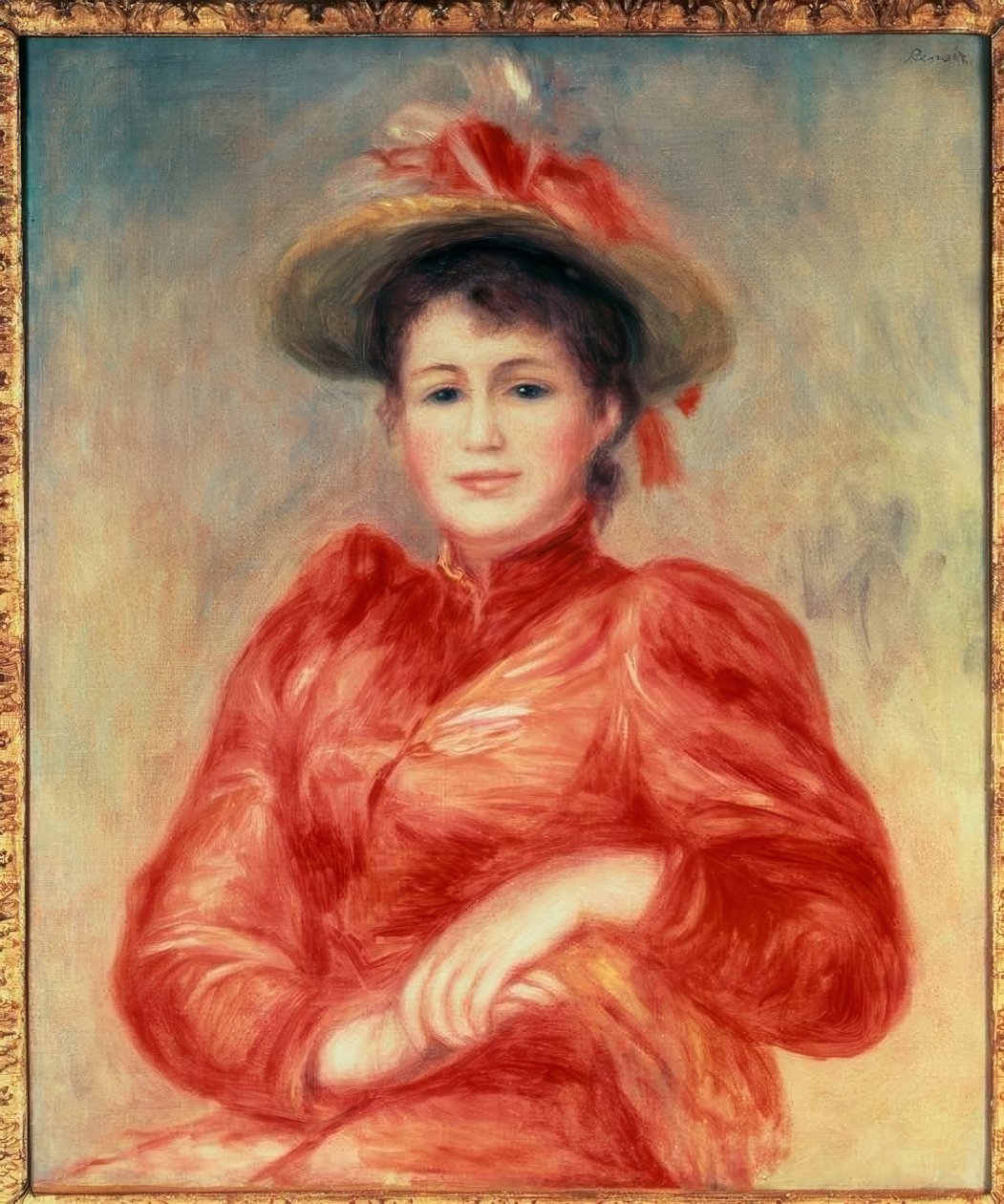 Ung kvinde med rød bodice af Pierre Auguste Renoir