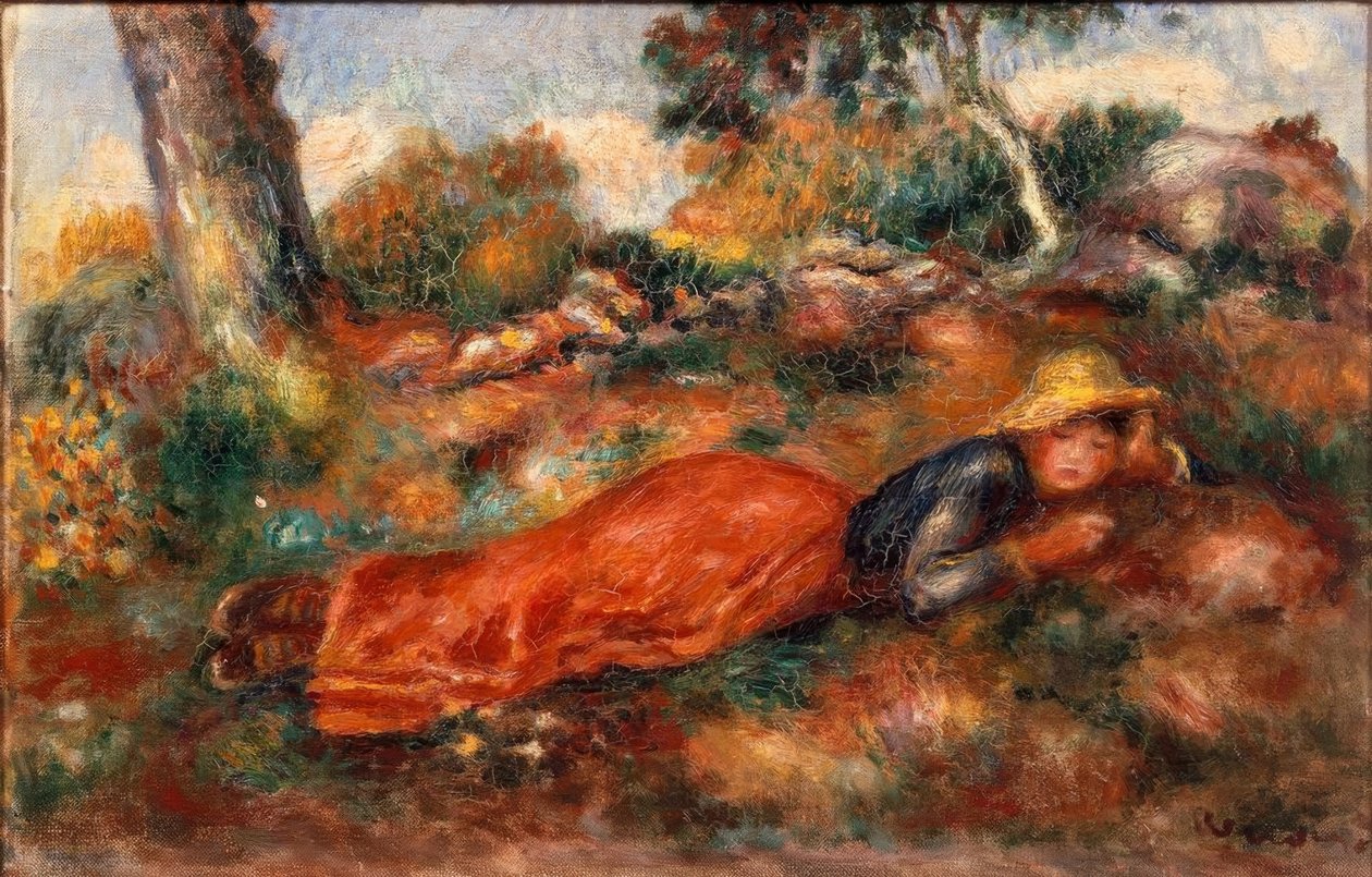 Pige liggende på græsset af Pierre Auguste Renoir