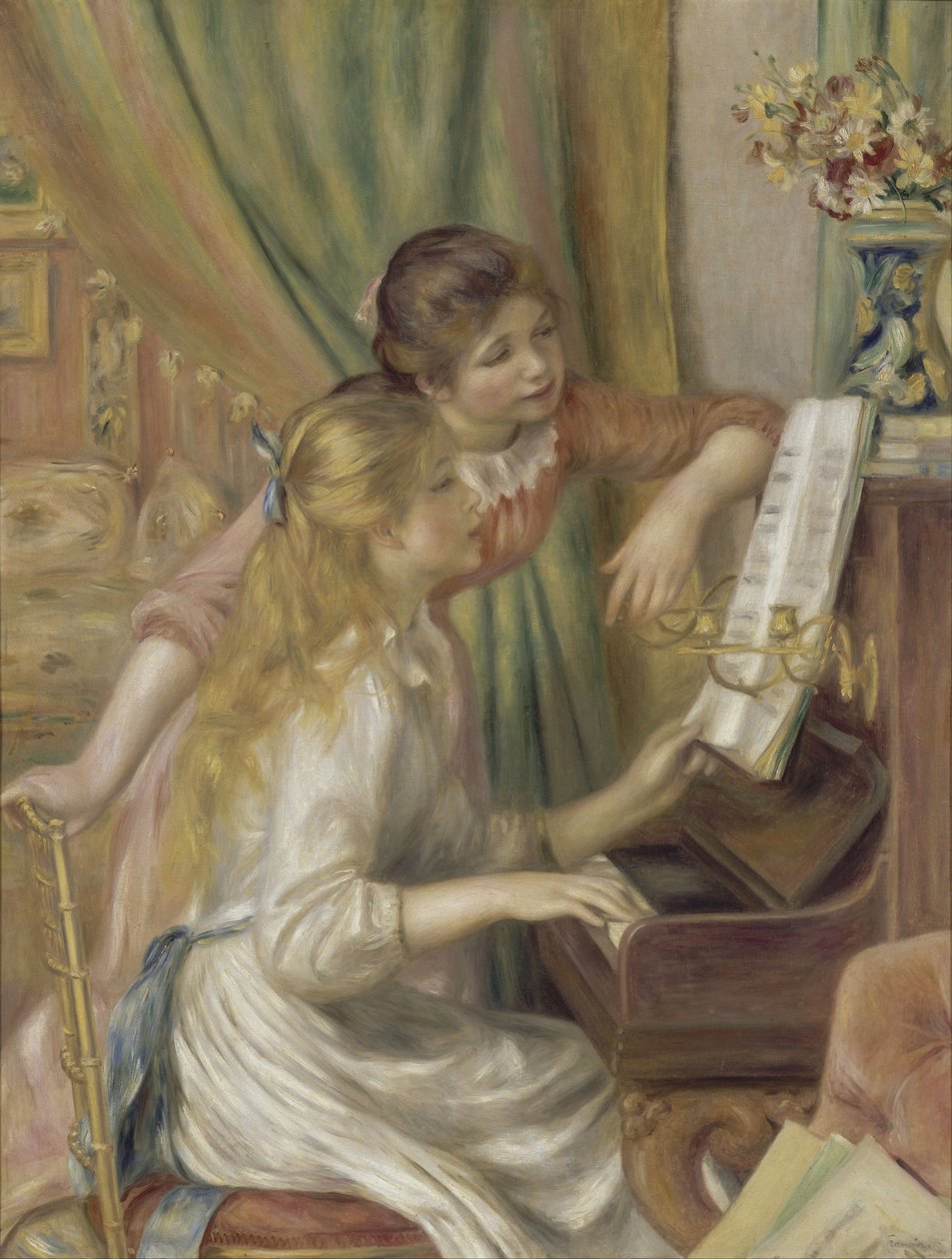 Unge piger ved klaveret af Pierre Auguste Renoir