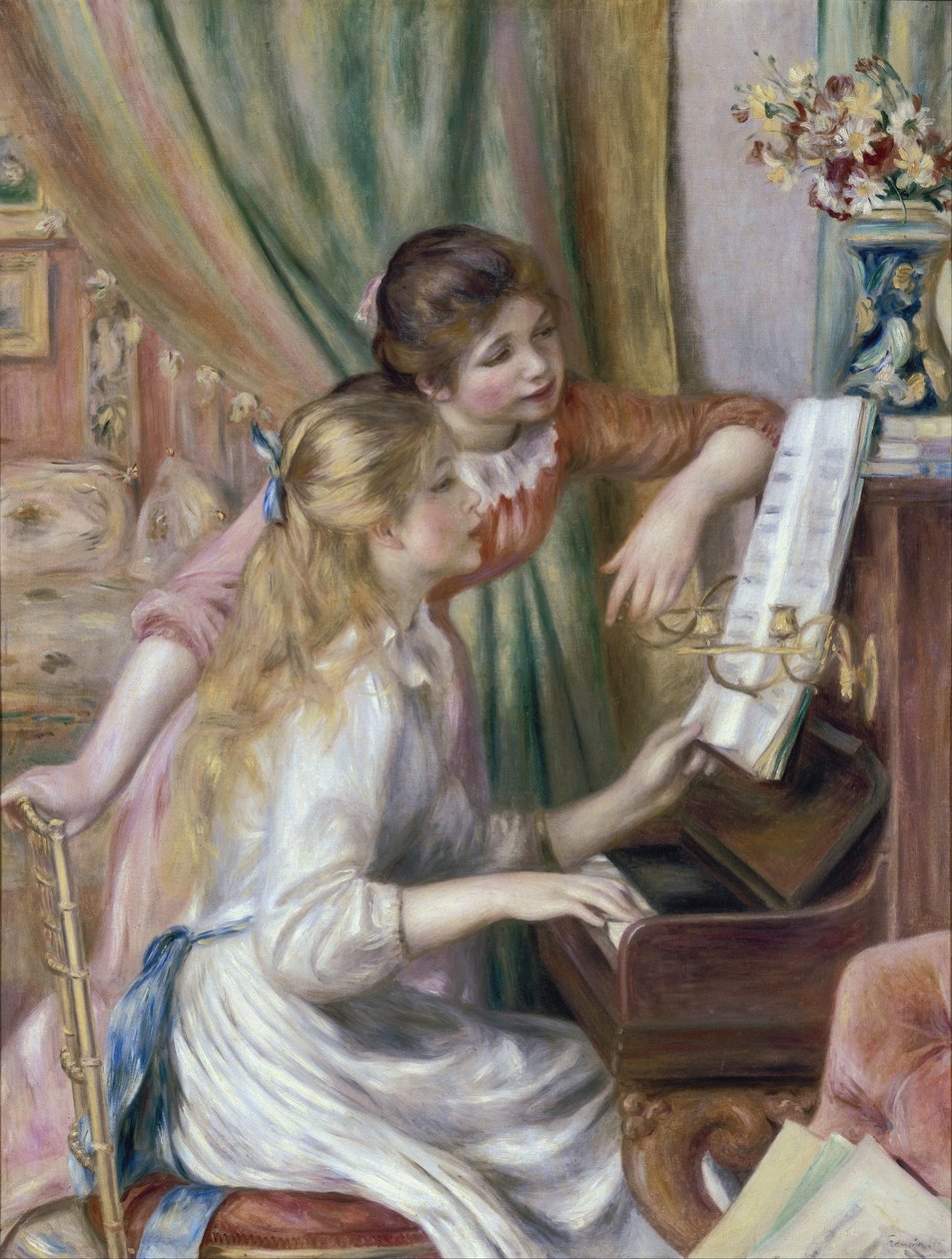 Unge piger ved klaveret af Pierre Auguste Renoir