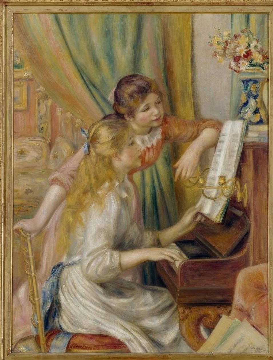 Unge piger ved klaveret af Pierre Auguste Renoir