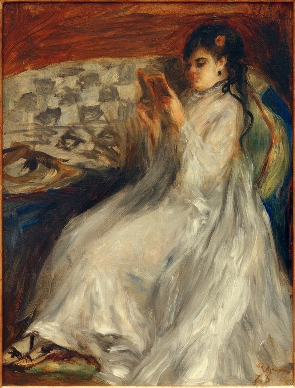 Ung læsende kvinde i hvidt af Pierre Auguste Renoir