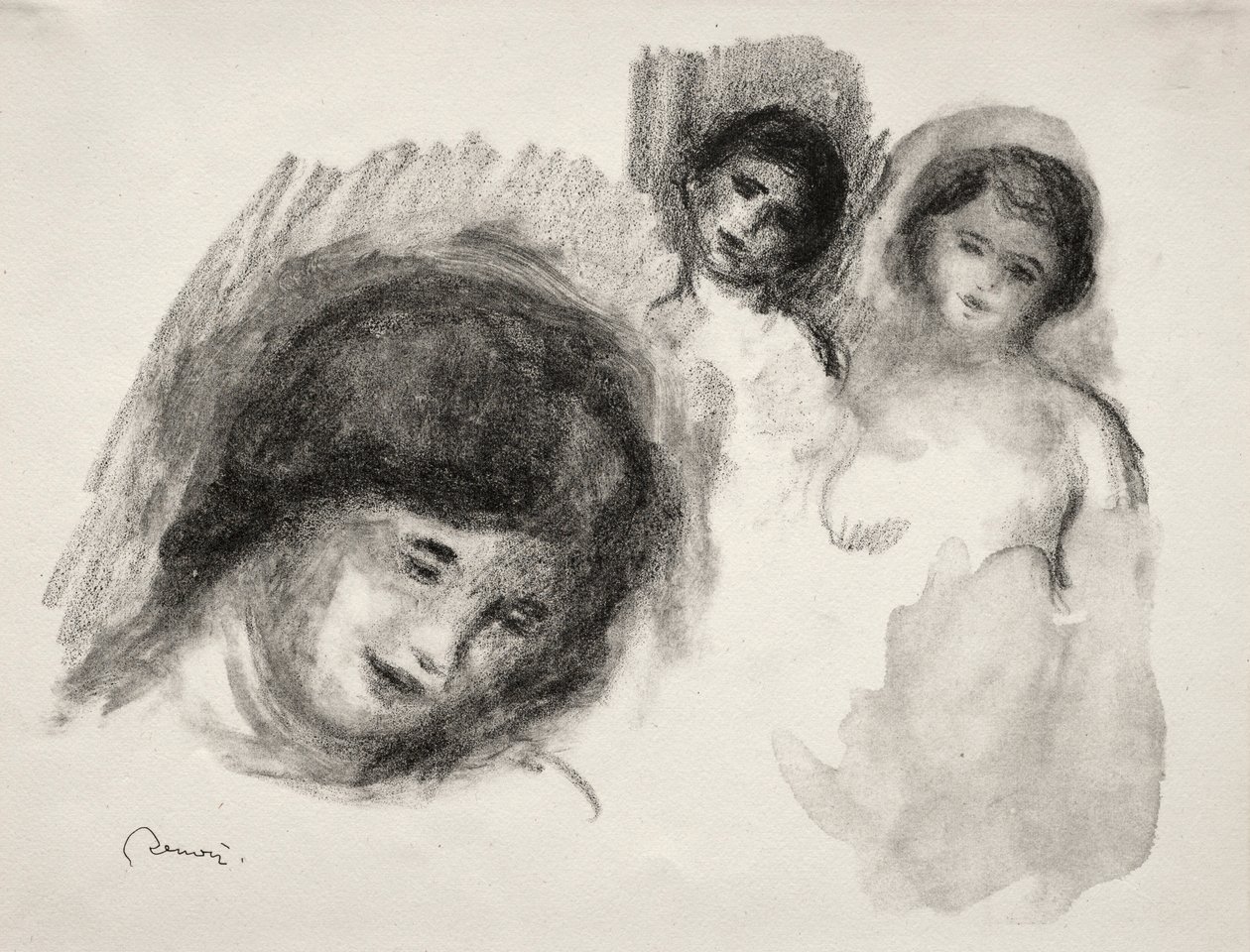 Stenen med tre skitser. af Pierre Auguste Renoir