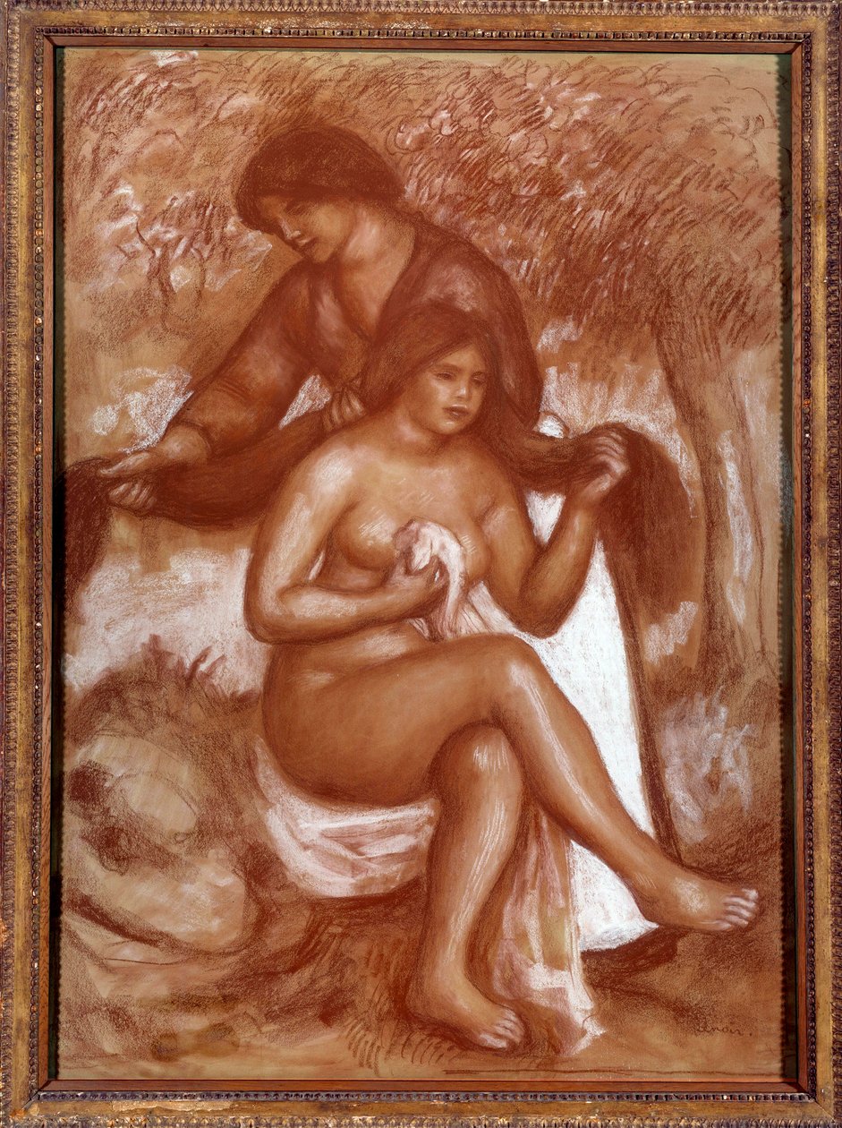 Badehusets frisure eller toilet Tegning i blod og hvid chalaie af Pierre Auguste Renoir af Pierre Auguste Renoir