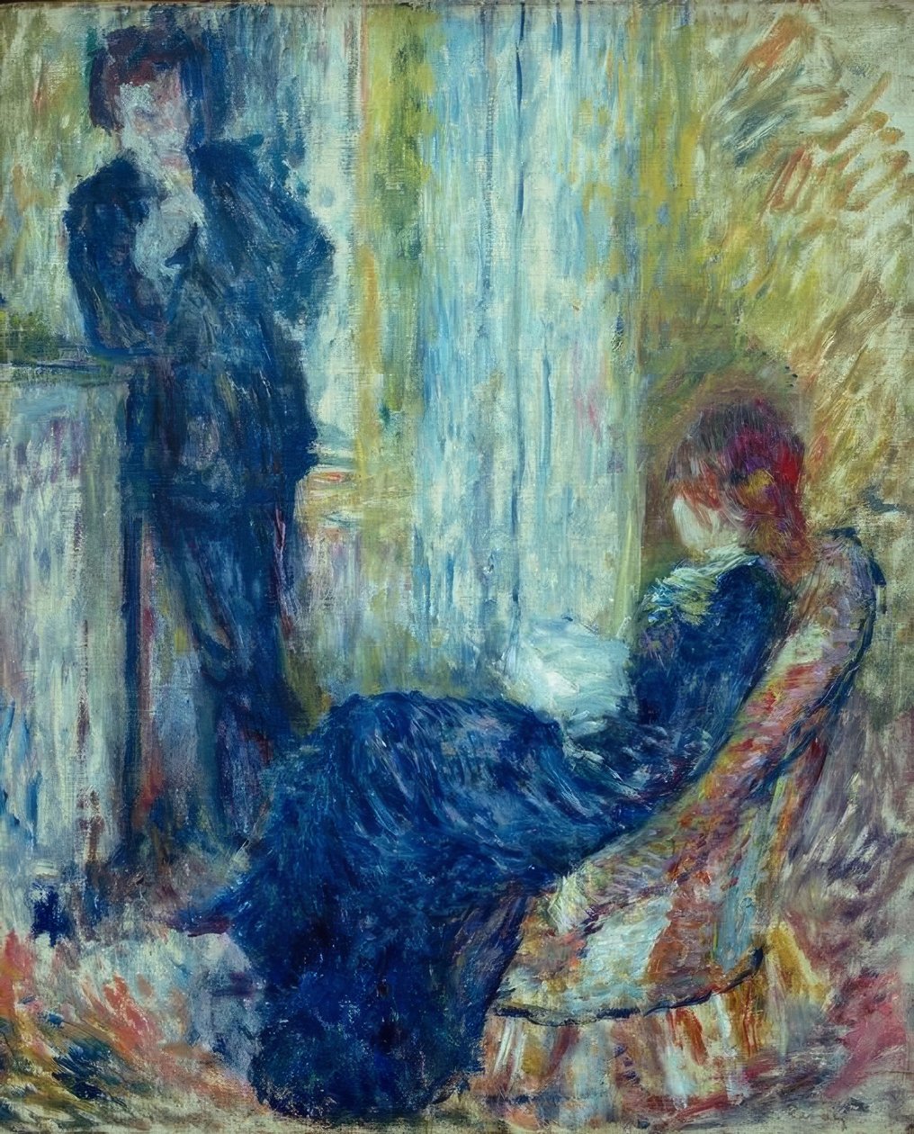 Samtalen. Rivière og Margot. I hjørnet af skorstenen af Pierre Auguste Renoir