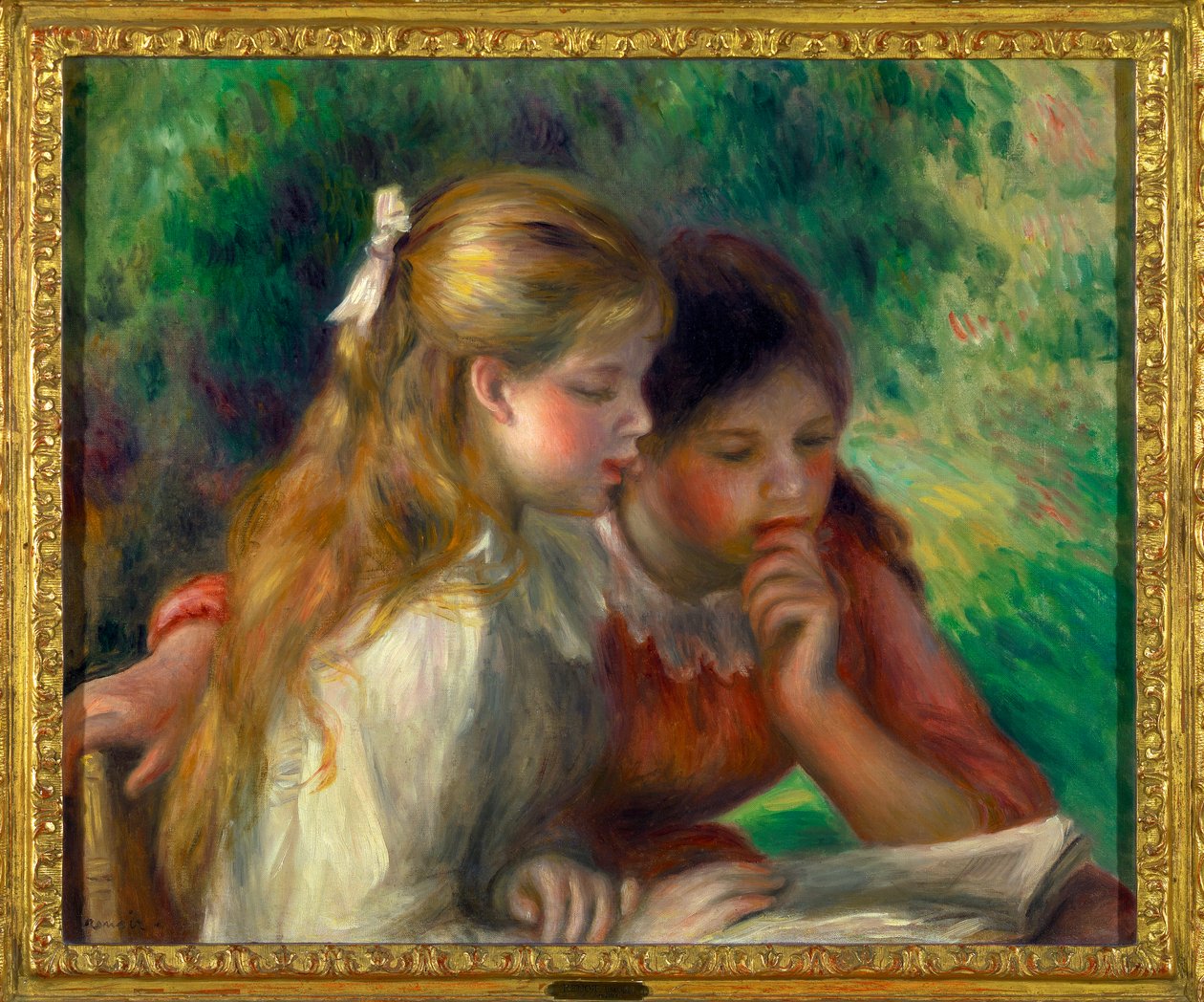 Læsning To små piger læser - Maleri af Pierre Auguste Renoir (1841-1919) 1892 Dim 0,55 x 0,65 m Paris Louvre museum Obligatorisk omtale: Donation Helene og Victor Lyon af Pierre Auguste Renoir