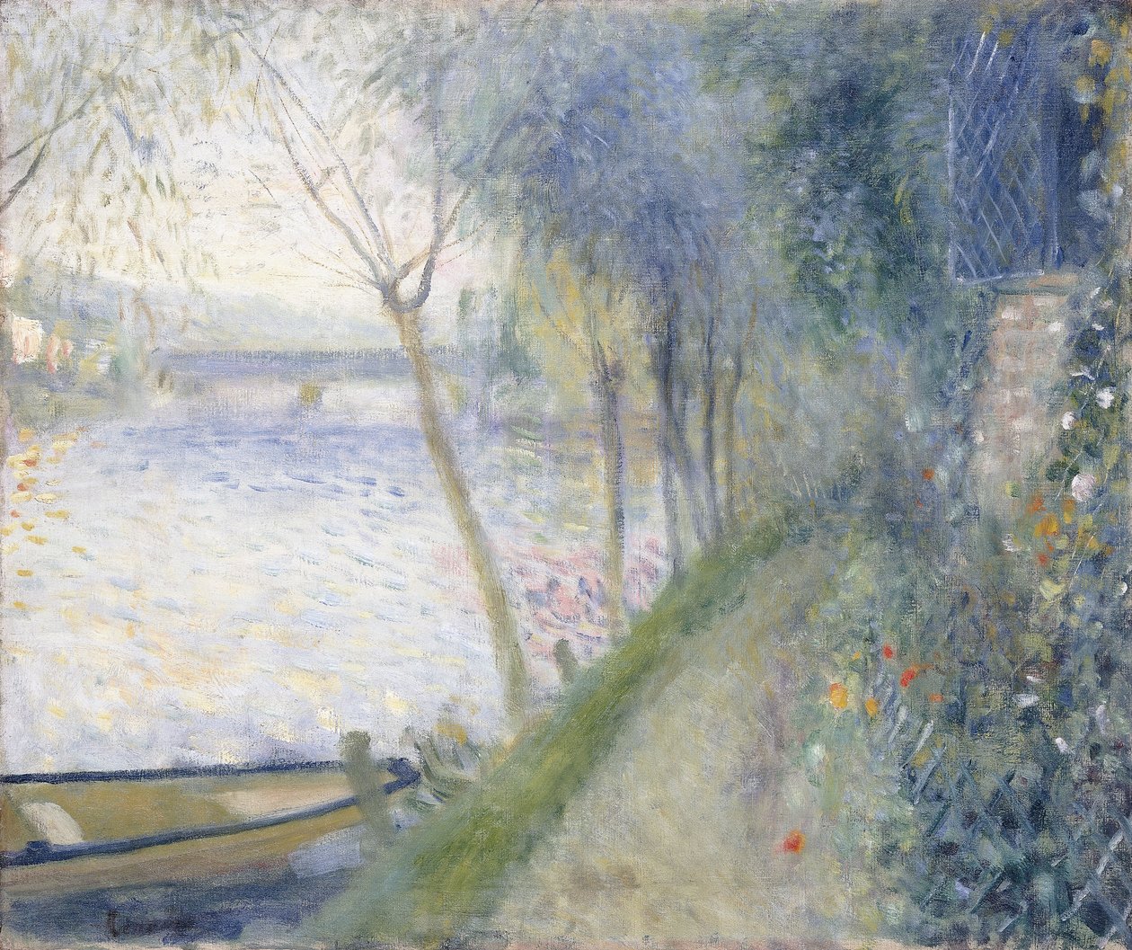Landskab ved kanten af Seinen med Pont d"Argenteuil af Pierre Auguste Renoir