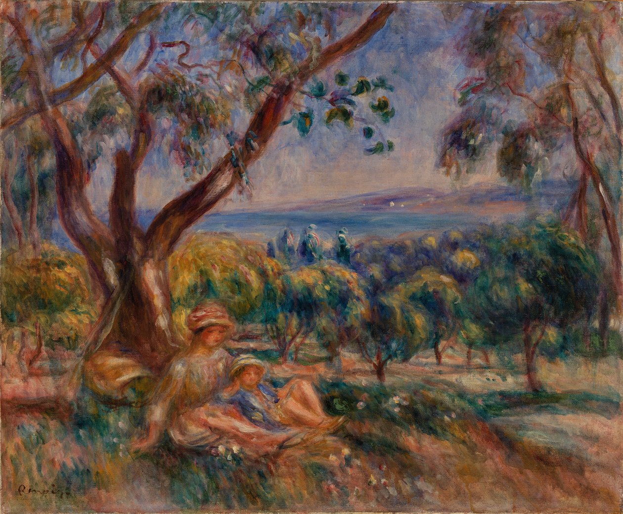 Landskab med figurer, nær Cagnes (landskab med figurer, omgivelser af Cagnes) af Pierre Auguste Renoir
