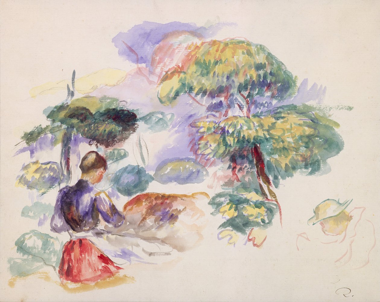 Landskab med en pige, ca. 1890. af Pierre Auguste Renoir