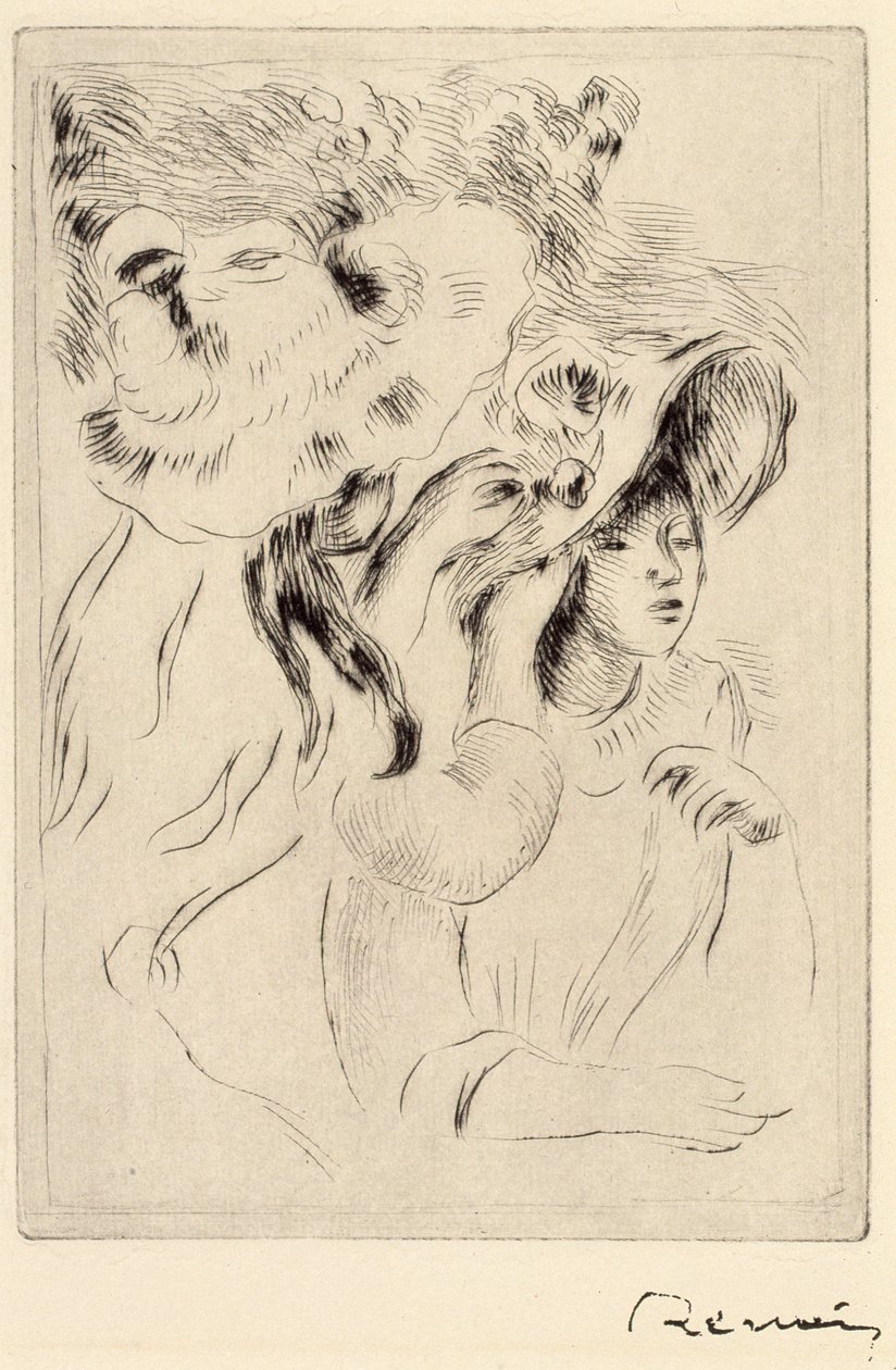 Le Chapeau Epignele, Pinning the Hat, c1894. af Pierre Auguste Renoir