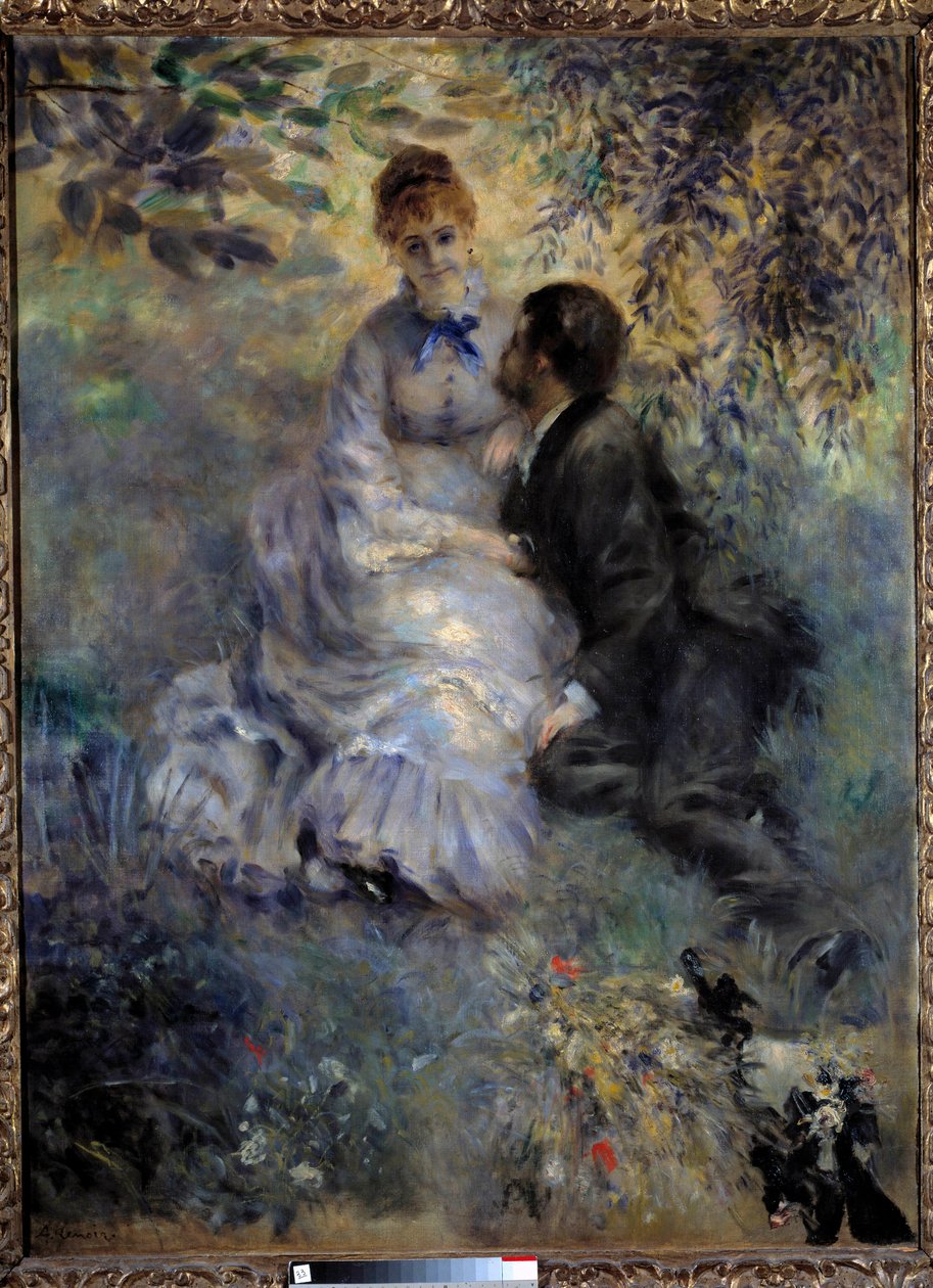 Elskere. Par sidder i en have. Maleri af Pierre Auguste Renoir (1841-1919) af Pierre Auguste Renoir