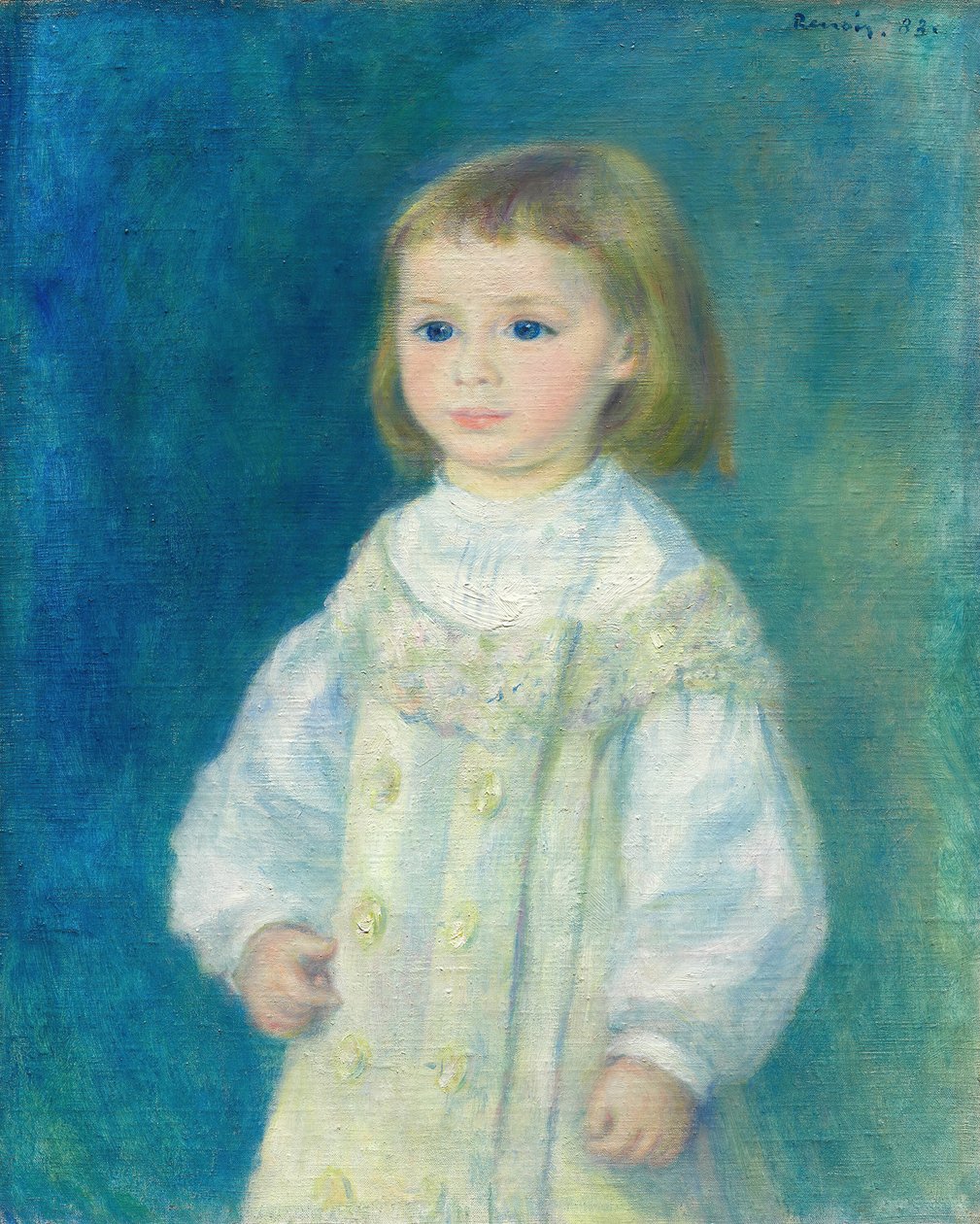 Lucie Berard Child in White, 1883. af Pierre Auguste Renoir