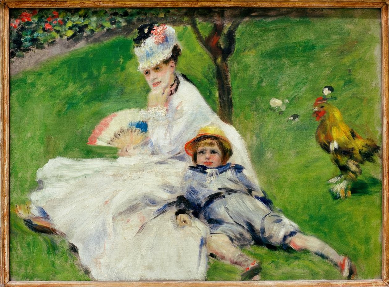 Madame Claude Monet med sin søn Jean i haven ved Arg af Pierre Auguste Renoir
