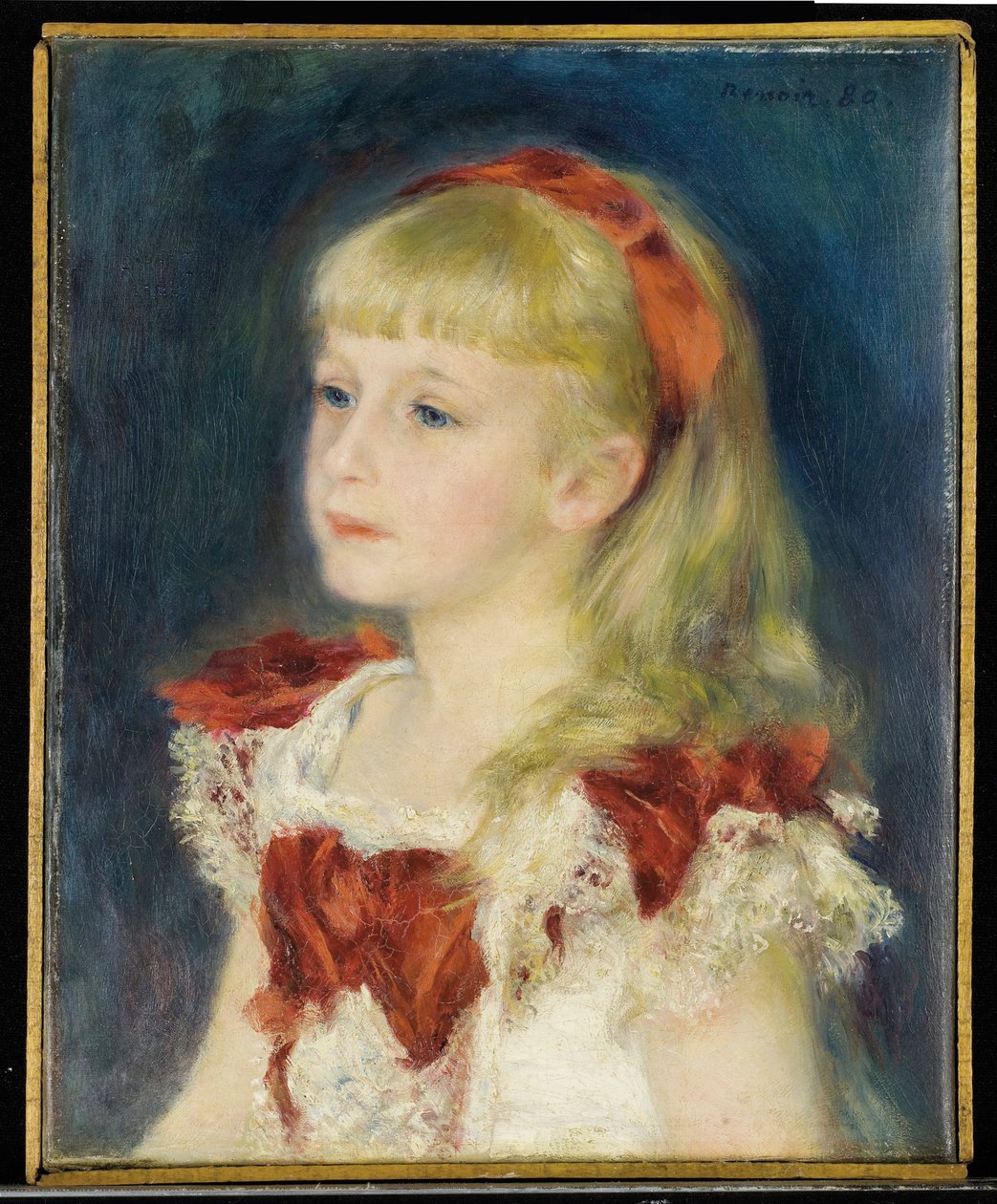 Mademoiselle Grimprel med det røde bånd (Helene Grimprel, ca. 1873-?) - Maleri af Pierre Auguste Renoir (1841-1919), olie på lærred (45x35 cm) af Pierre Auguste Renoir
