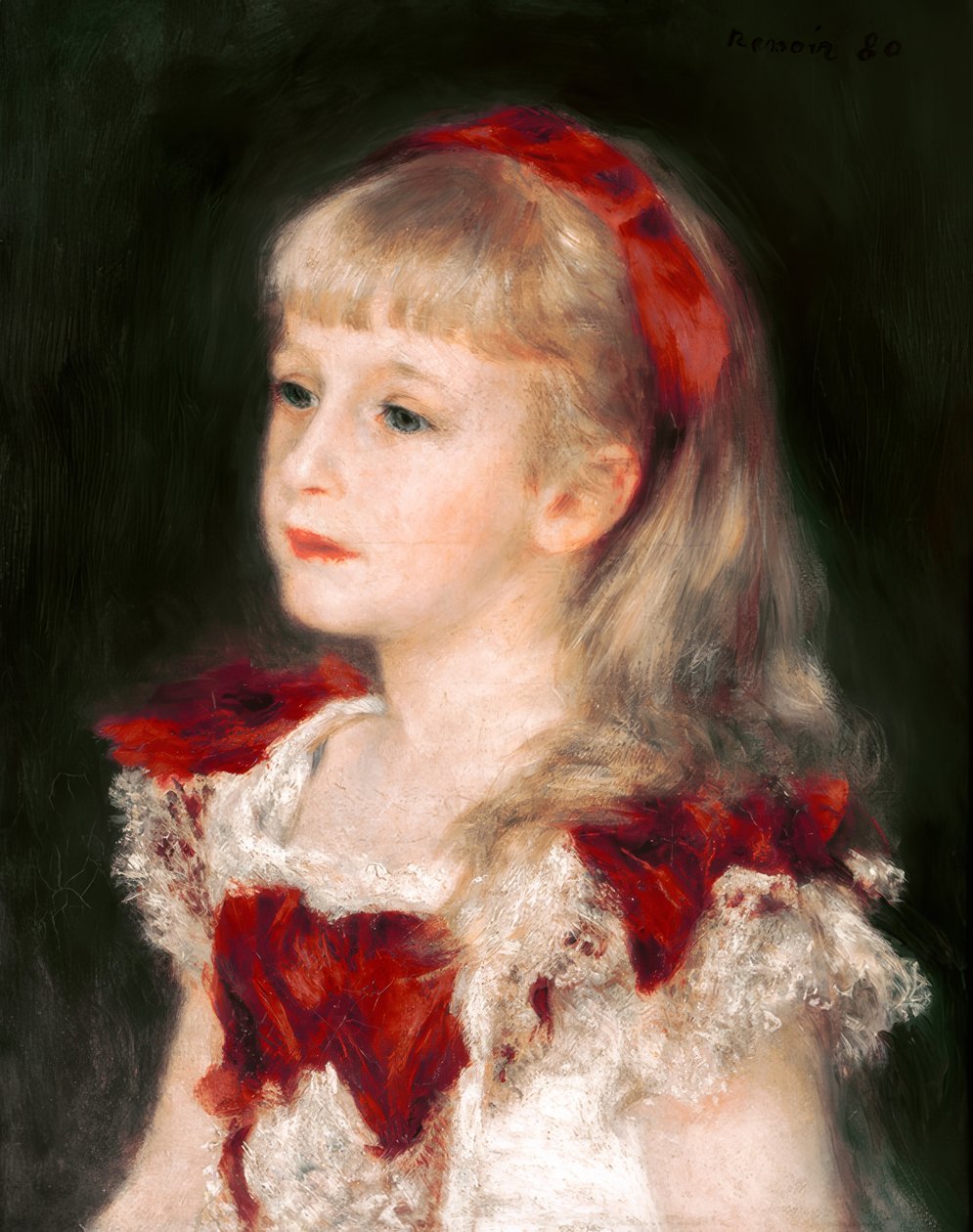 Mademoiselle Grimprel med det røde bånd af Pierre Auguste Renoir