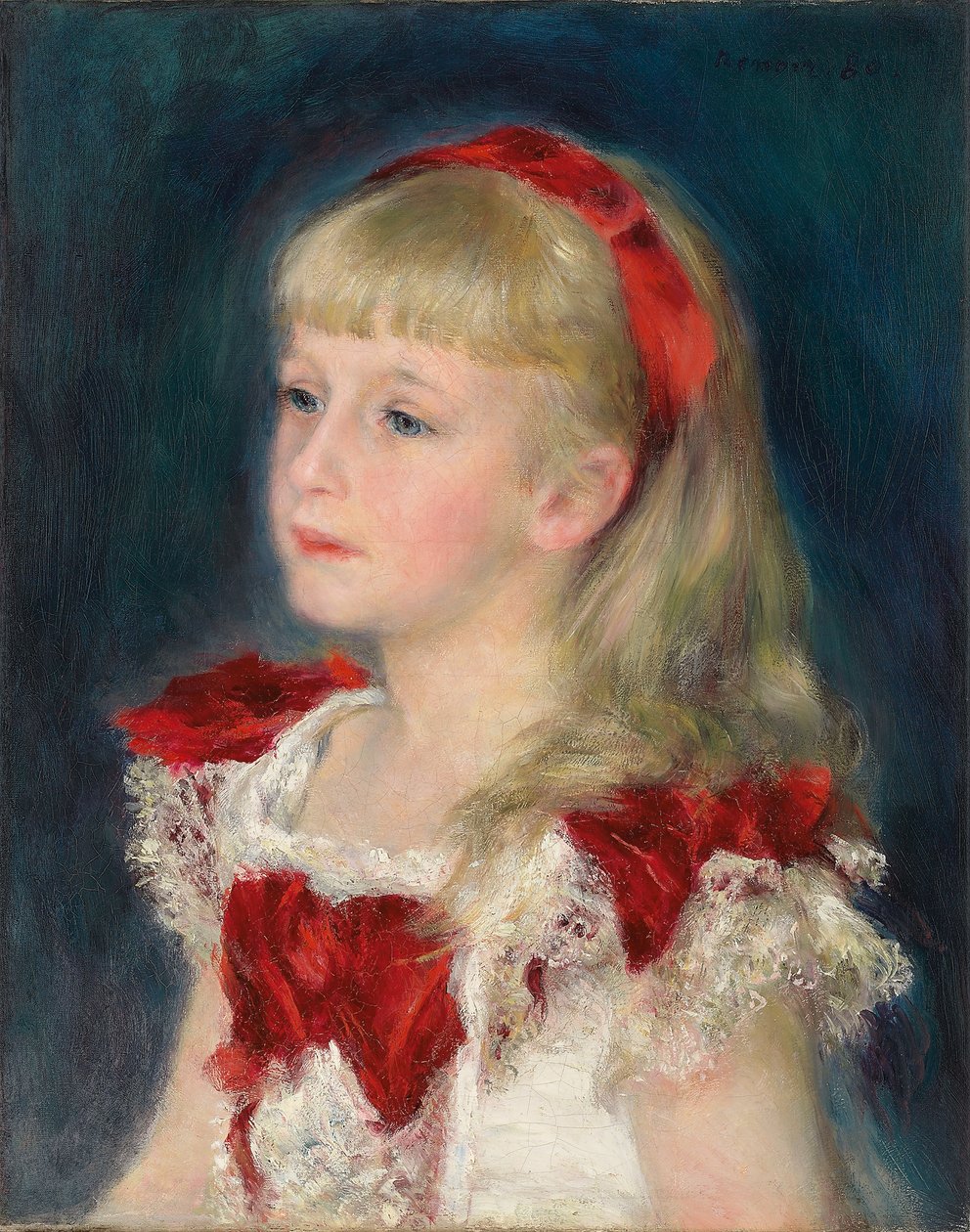 Mademoiselle Grimprel med et rødt bånd, 1880 af Pierre Auguste Renoir