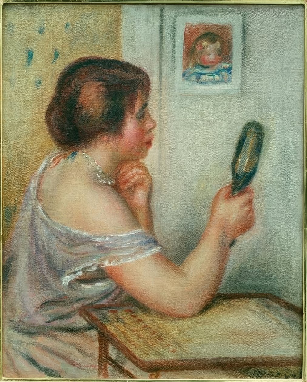 Marie Dupuis holder et spejl med et portræt af Coco af Pierre Auguste Renoir