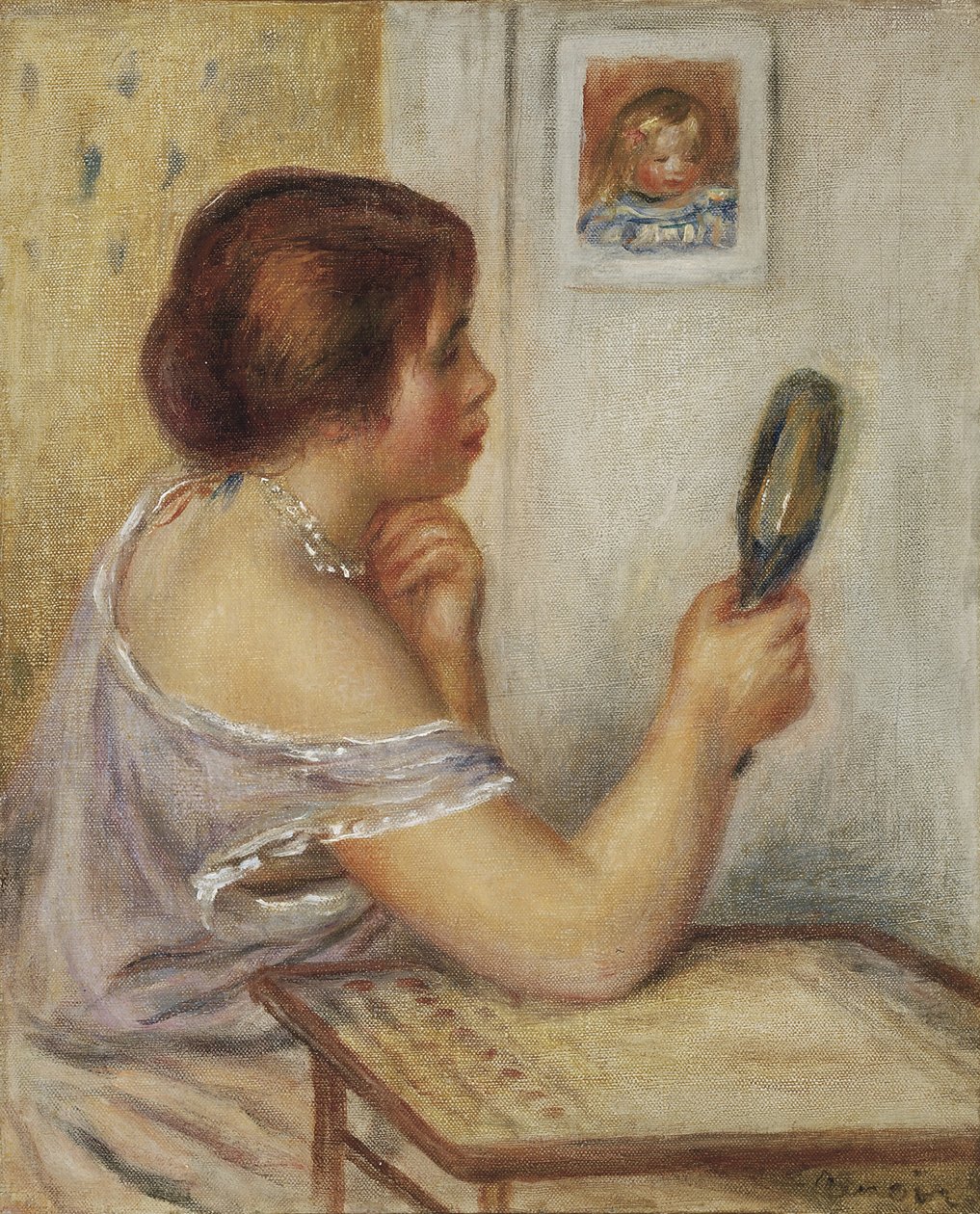 Marie Dupuis holder et spejl med et portræt af Coco af Pierre Auguste Renoir