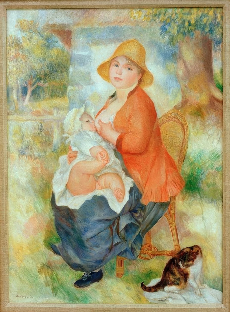 Barsel. Kvinde ammer sit barn af Pierre Auguste Renoir