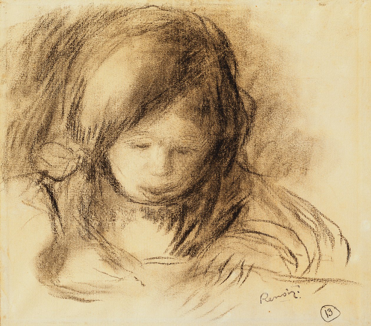 Miniforfatter; Coco skrivning, af Pierre Auguste Renoir