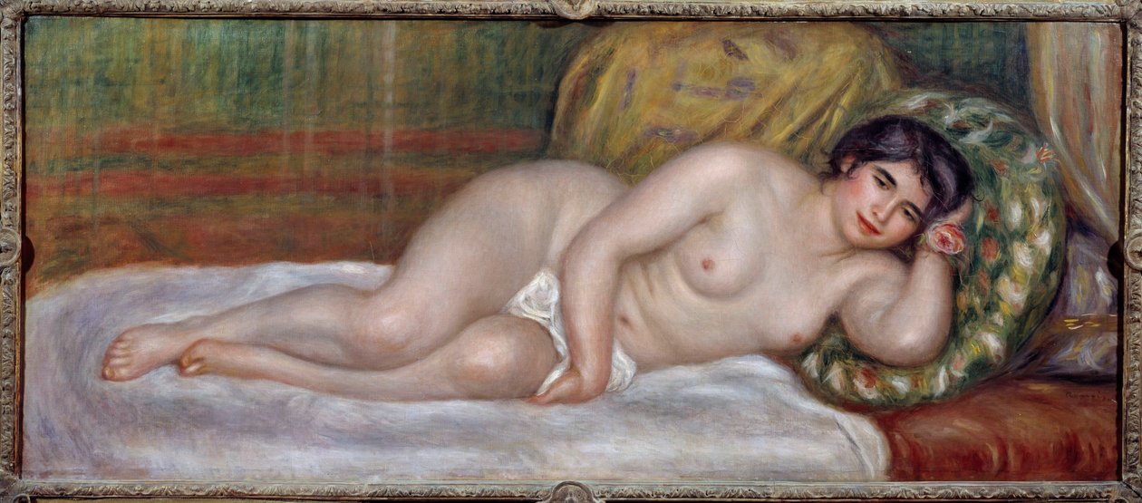 Nøgen kvinde (Gabrielle) Gabrielle Renard (1879-1959) var sygeplejerske til Jean Renoir (1894-1979), søn af maleren. Maleri af Pierre Auguste Renoir (1841-1919) 1907 søn. 0,67x1,6 m Paris, Musee de l